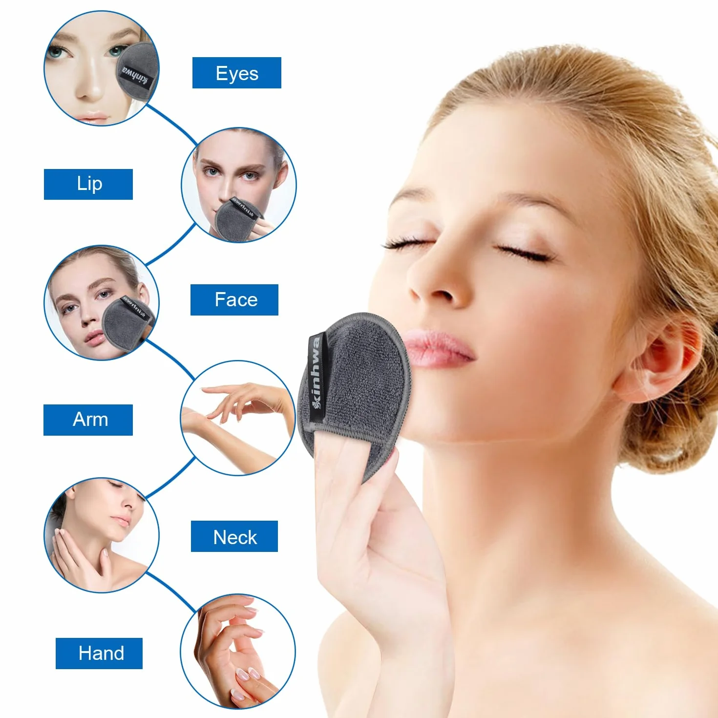 KinHwa Disques démaquillants réutilisables en microfibre, ronds, pour le visage, les yeux et les lèvres, lavables, pour tous types de peau, gris, 20 pièces