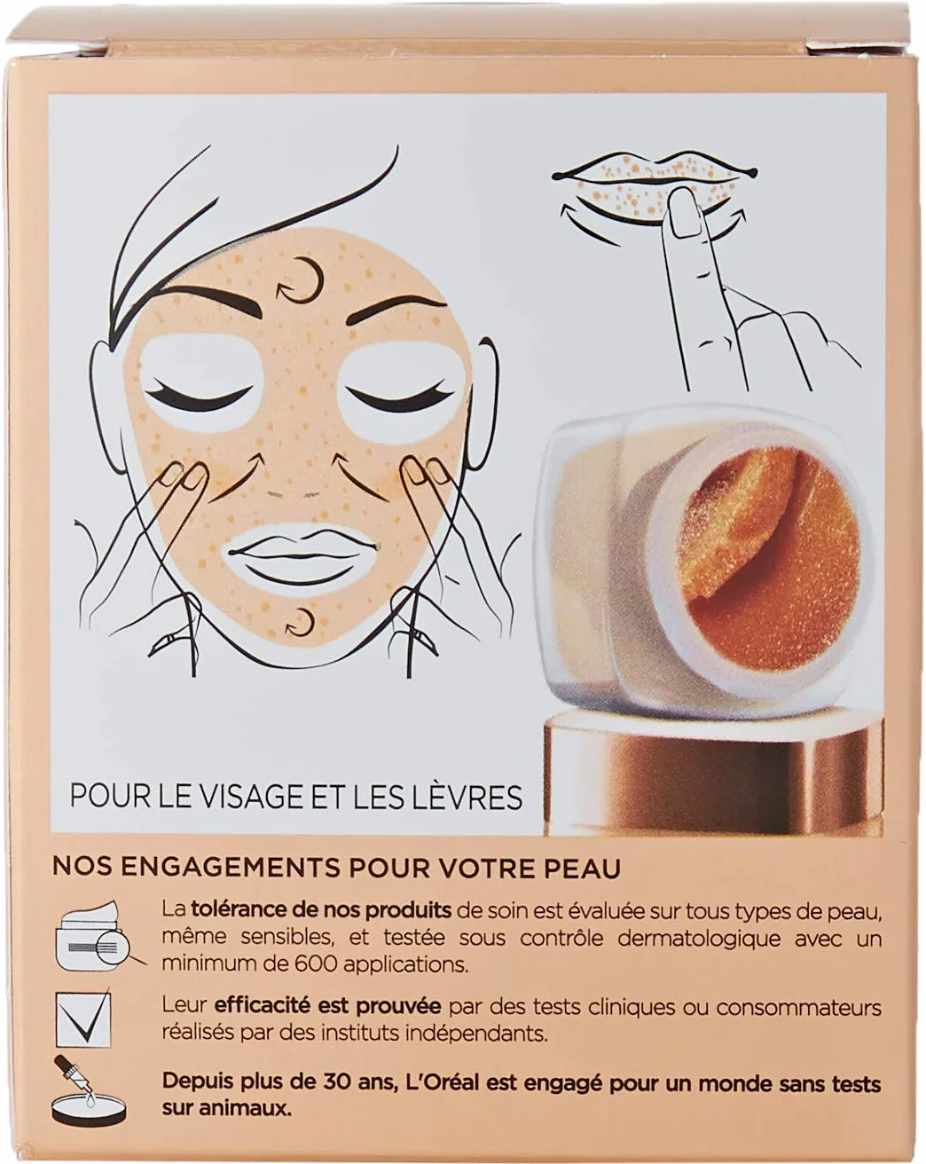 L'Oréal Paris - Soin Gommage Éclat pour Visage & Lèvres - Exfoliant & Lissant - Aux 3 Sucres Fins & Huile de Pépins de Raisin - Tous Types de Peaux - Sucres de Soin - 50 ml
