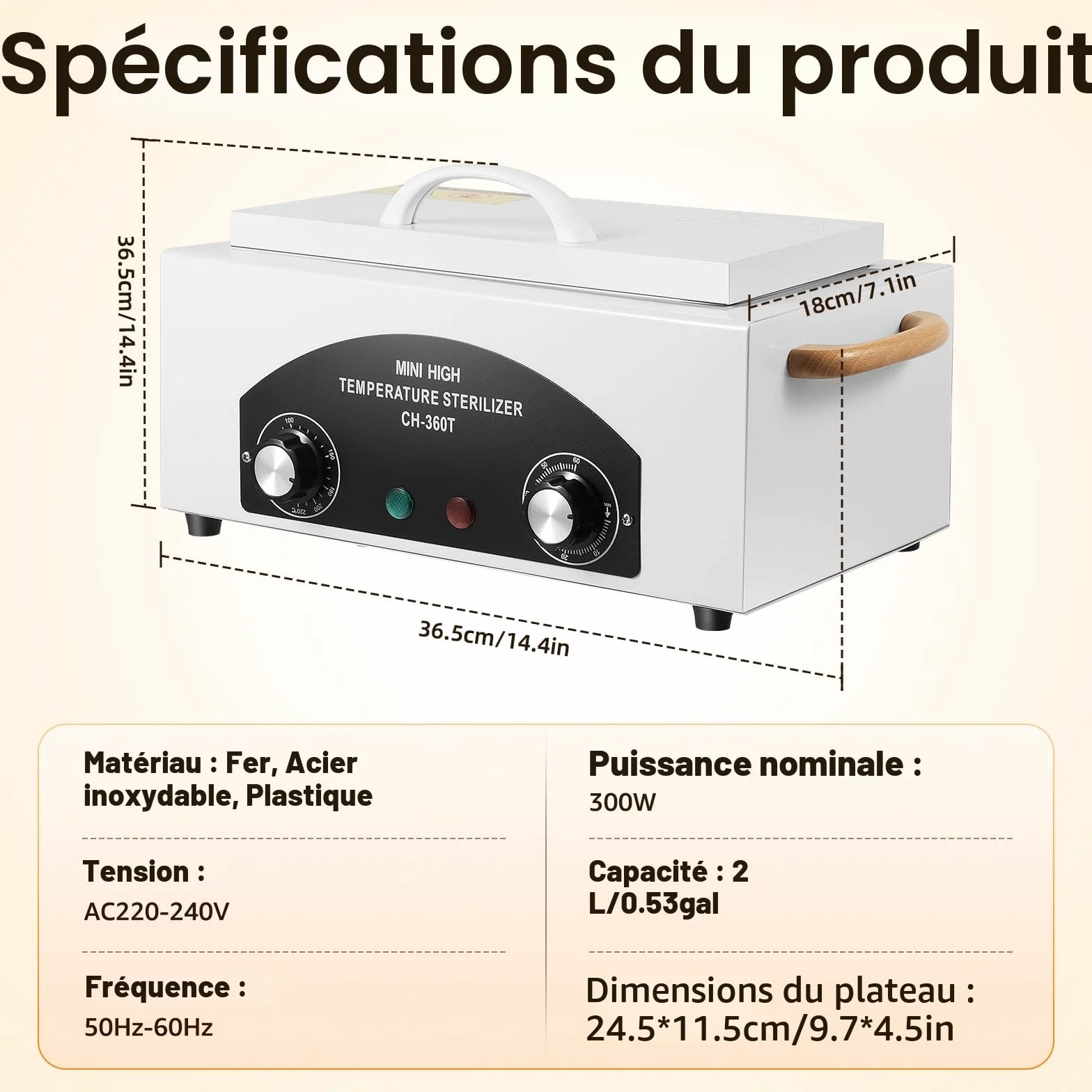 Stérilisateur à air chaud 300 W - Stérilisation studio cosmétique pédicure tatouage ongles avec minuterie et voyant lumineux pour salon de coiffure