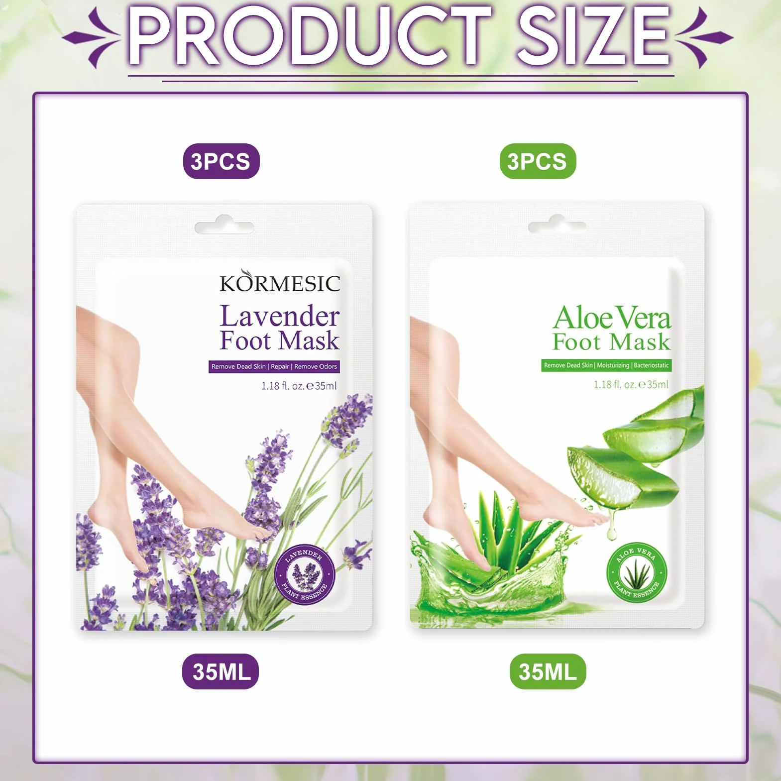 Masque hydratant pour les pieds, soin des pieds secs et fendillés, 6 paires aloe vera lavande