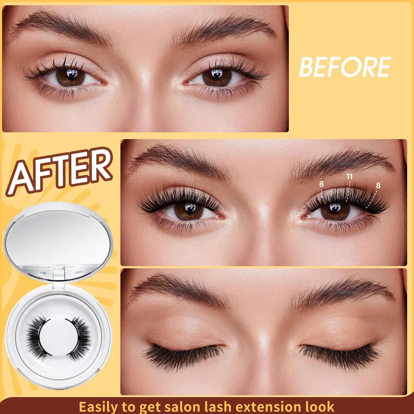 QUEWEL Faux Cils Magnetique Naturel Réutilisables avec Applicateur, Aucune Colle Nécessaire