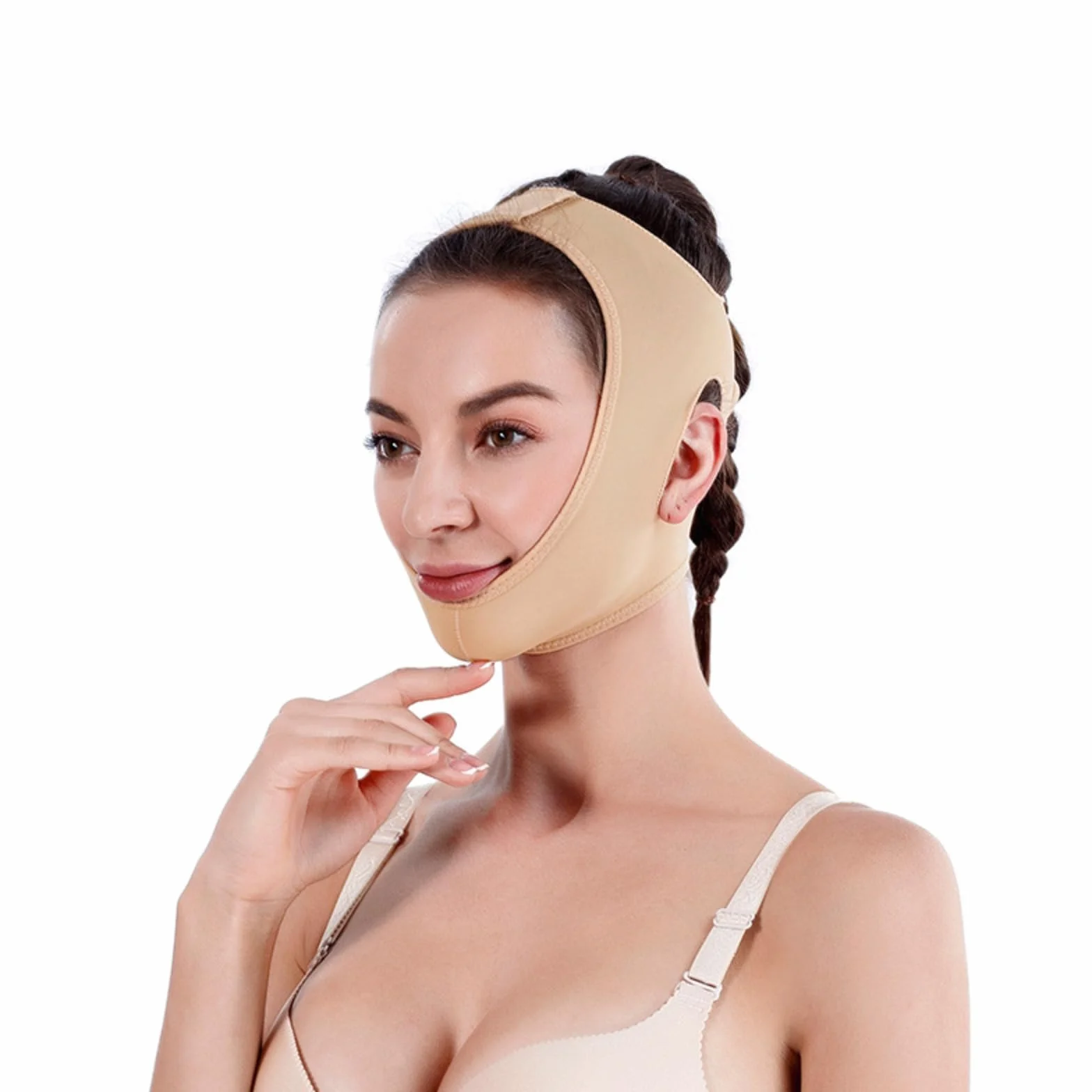 Gaine Visage-SweetLifty, Réutilisable Masque En Forme De V,Portable et Voyage (L,Beige)