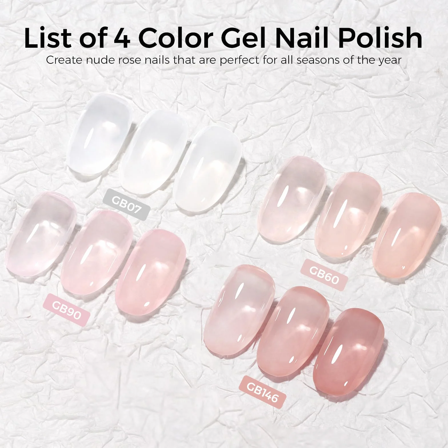 TOMICCA Vernis Semi Permanent Kit 4 Couleurs Transparent Nude Pink Blanc Laiteux Vernis à Ongles Gel UV 8ml