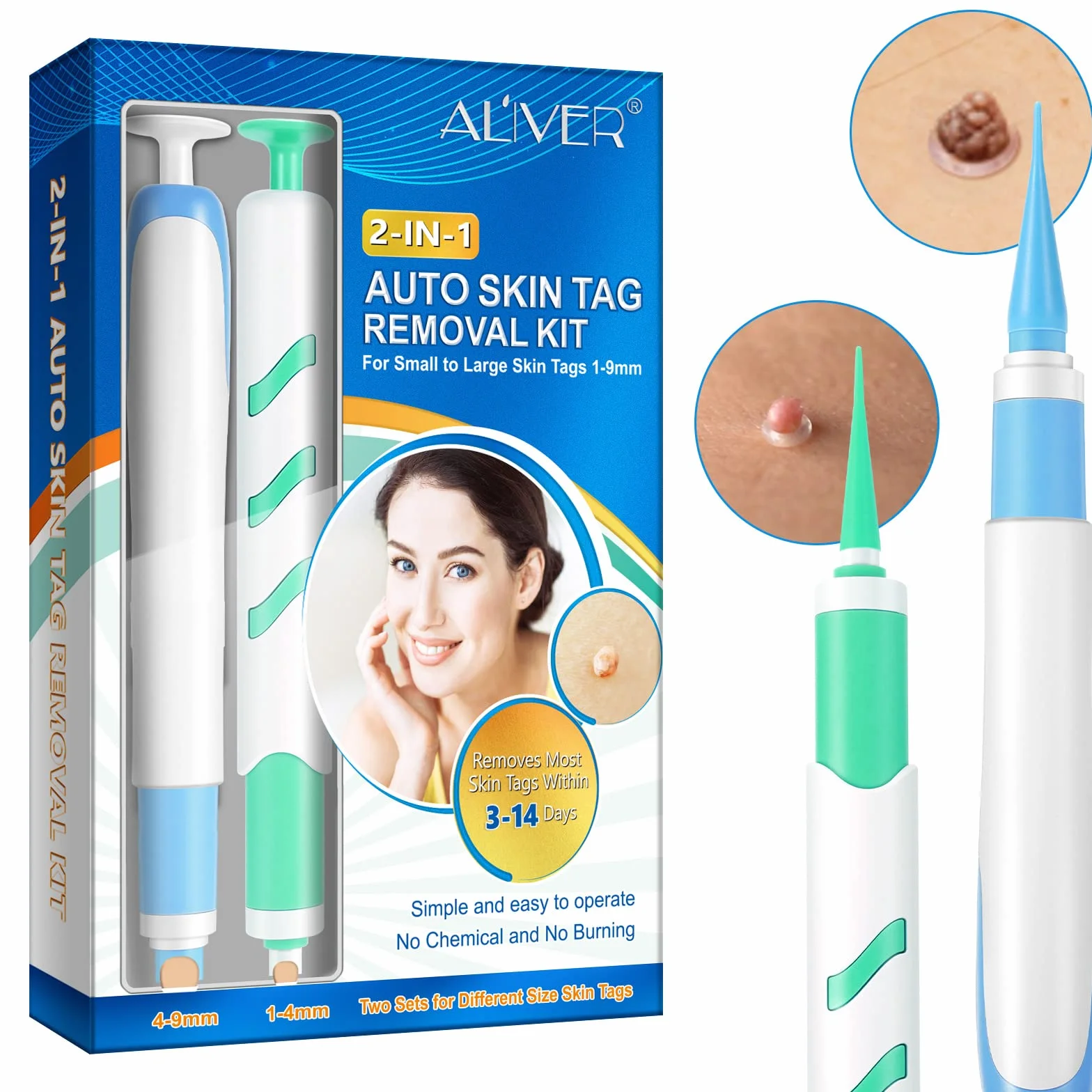 Kit de Acrochordons, Skin Tag Remover avec 60 Bandes Cutanées Micro et Régulières (1-9 mm), 36 Patchs de Réparation