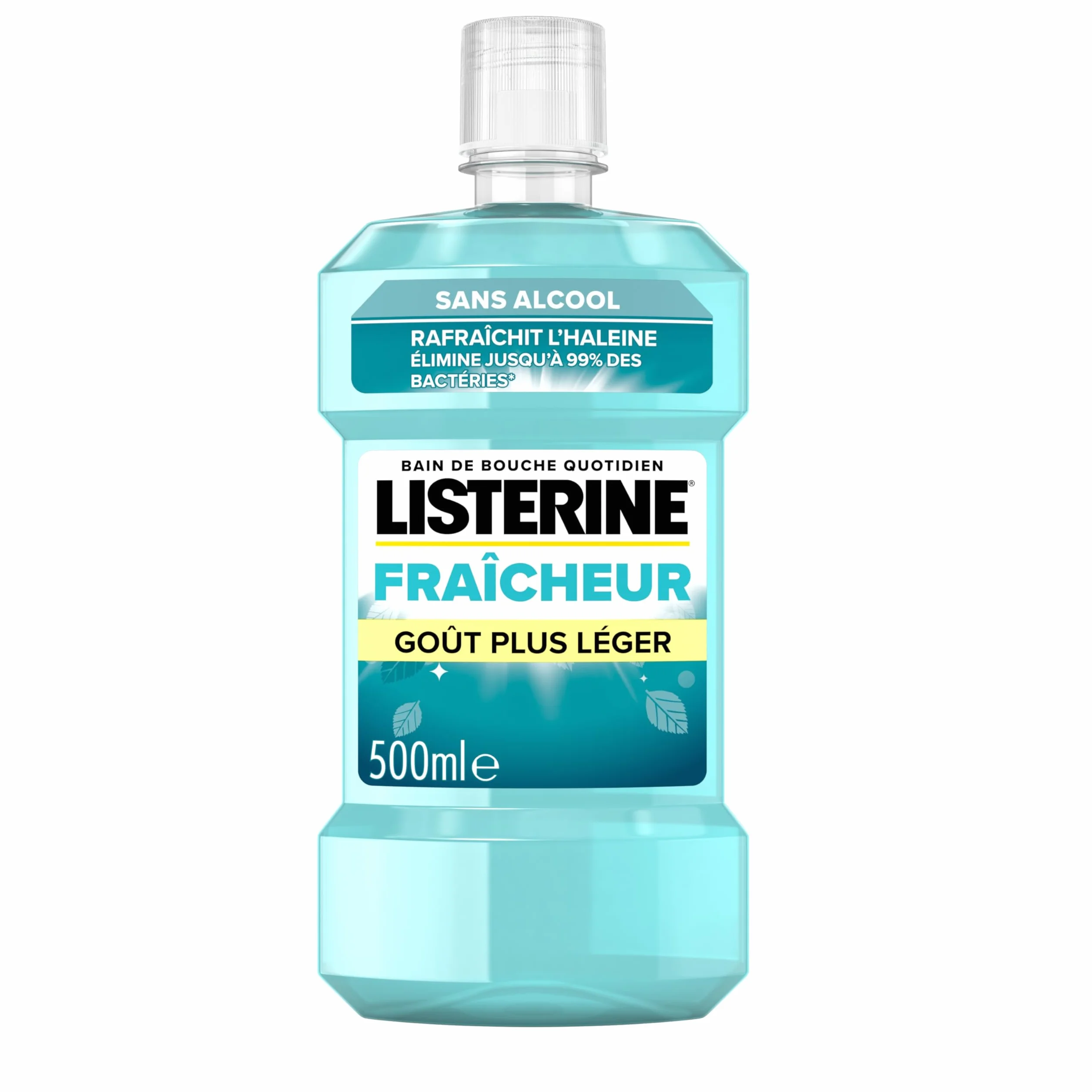 Listerine Bain de Bouche Fraîcheur Goût Plus Léger 0% Alcool 500 ml Soin bucco-dentaire quotidien sans alcool