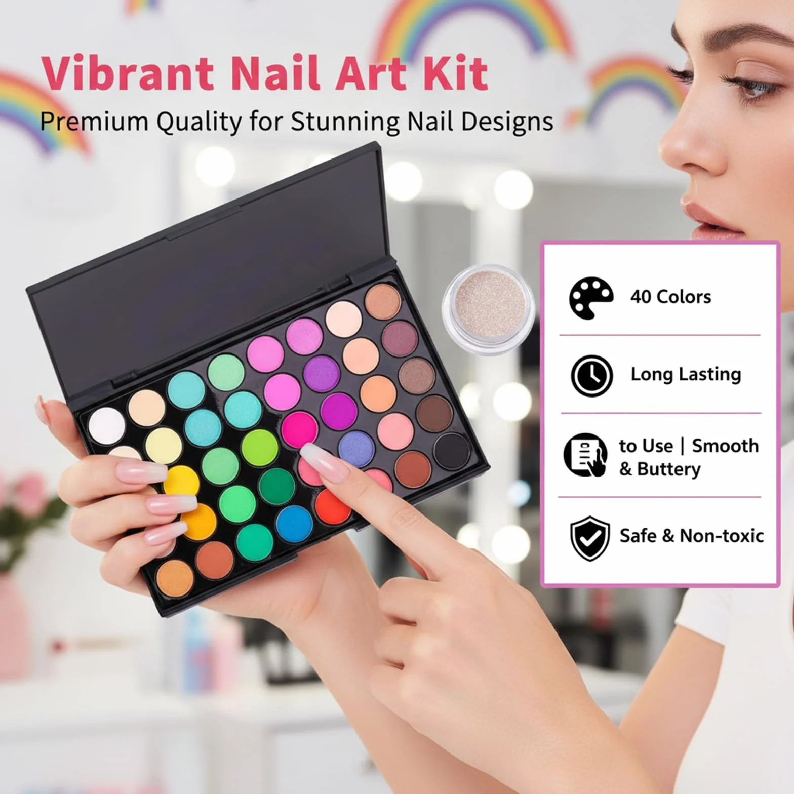 Palette de pigments chrome 46 couleurs poudre à ongles pigmentée nuances néon pour manucure