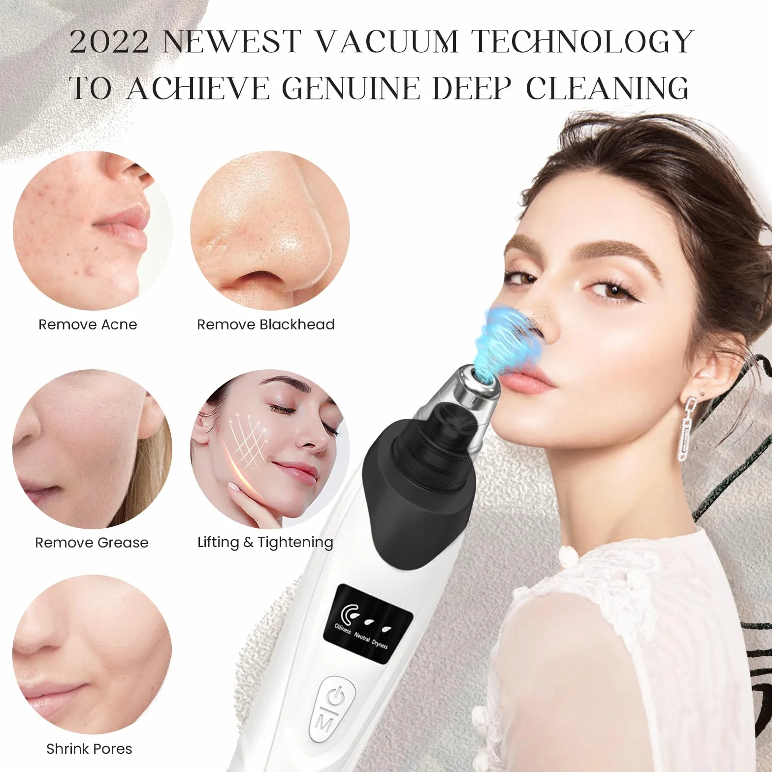 Extracteur de points noirs 2024, nettoyeur de pores du visage - 5 puissances d'aspiration, 5 sondes - Kit d'aspirateur électrique rechargeable par USB pour adultes