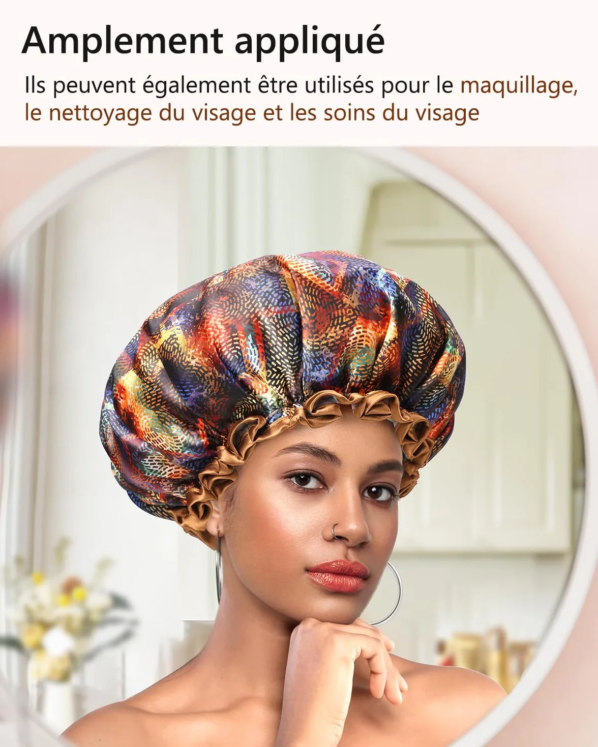 Bonnet de Douche Imperméable Réutilisable pour Femmes Cheveux Épais, Réglable, 2 Pièces