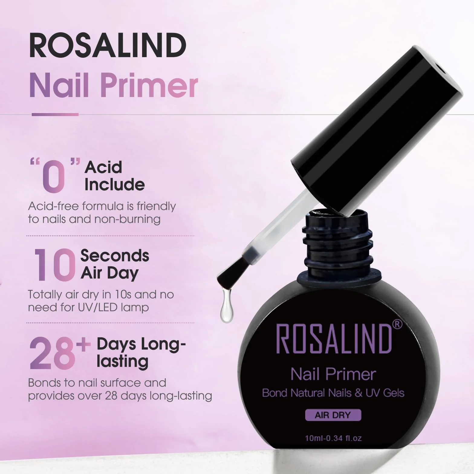 ROSALIND Nail Primer Déshydrateur Set 2x10ml Semi Permanent Vernis UV LED
