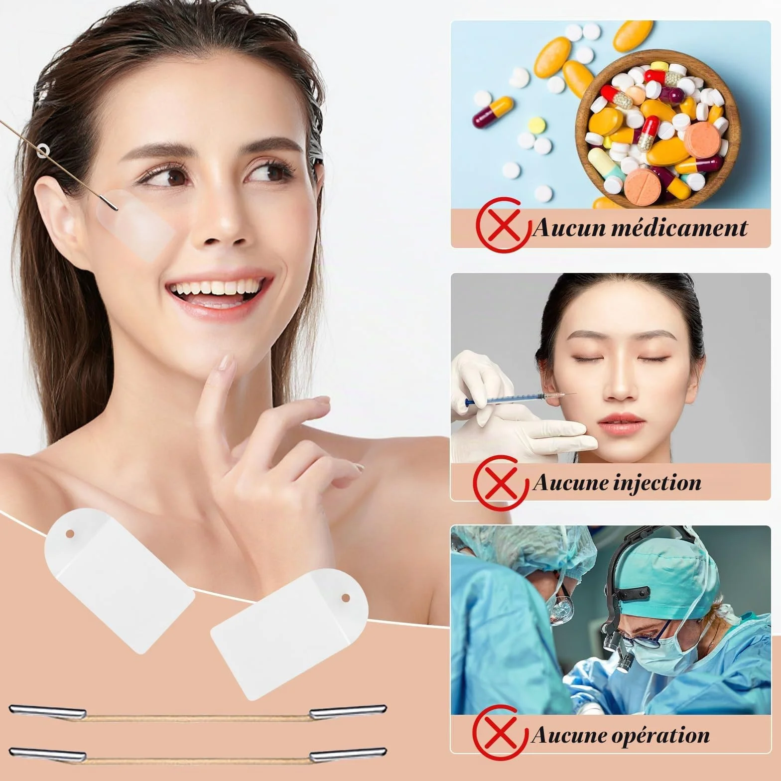 VEGCOO 80 Pièces Face Lift Tape, Patch Lifting Visage, Bandes Autocollantes Anti-Rides