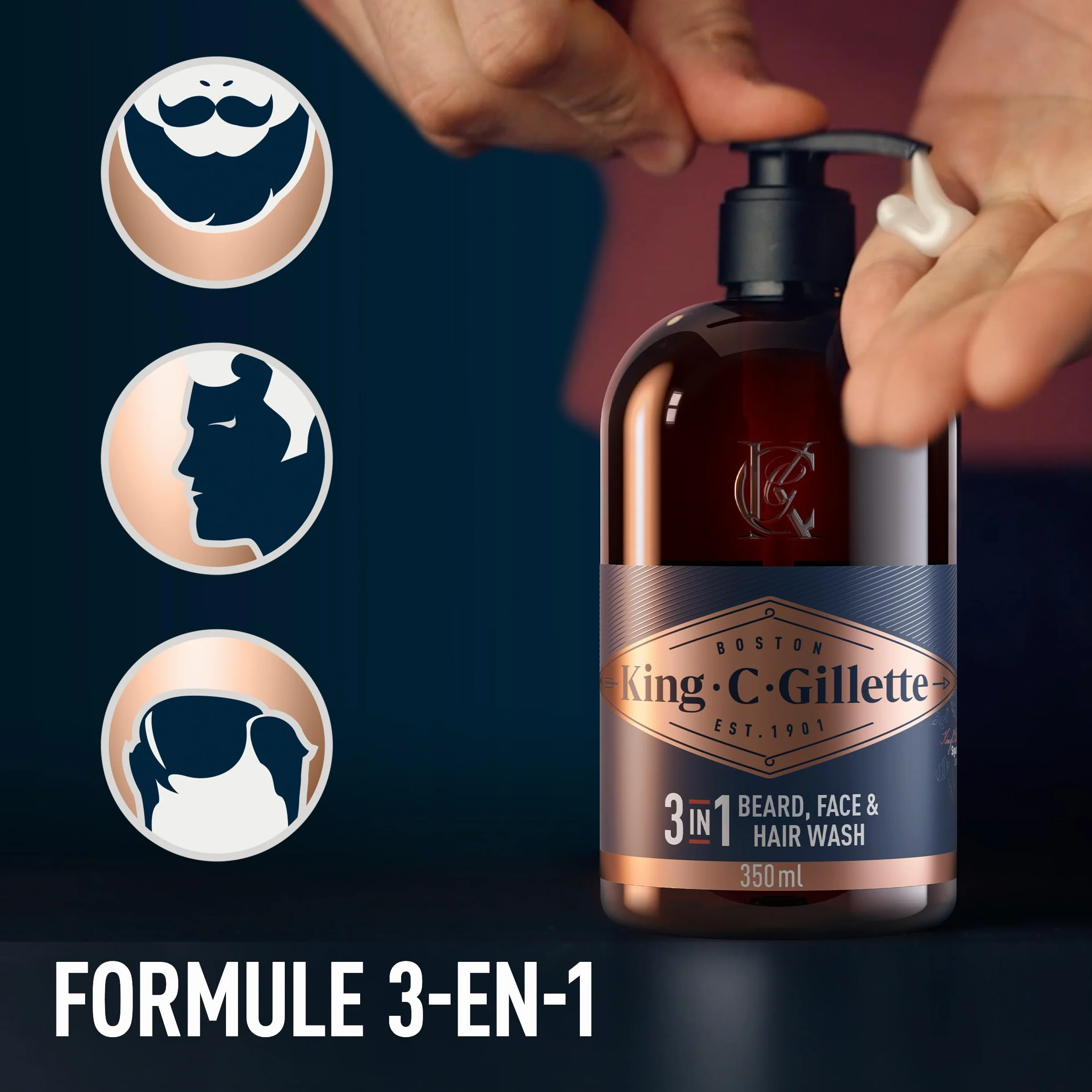 King C. Gillette Soin Barbe Homme Nettoyant 3-en-1 350 ml