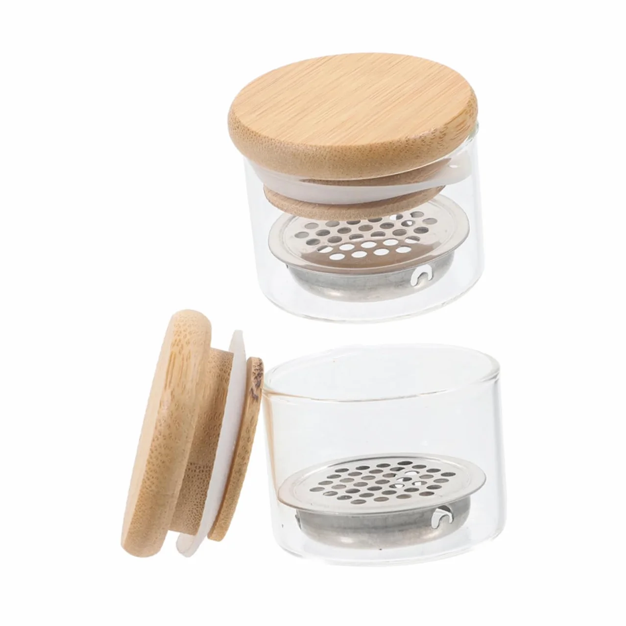 Lot de 2 Tasses à Manucure en Verre avec Couvercle, Bol Remplaçable pour Nettoyage de Pinceaux, Acier Inoxydable et Verre