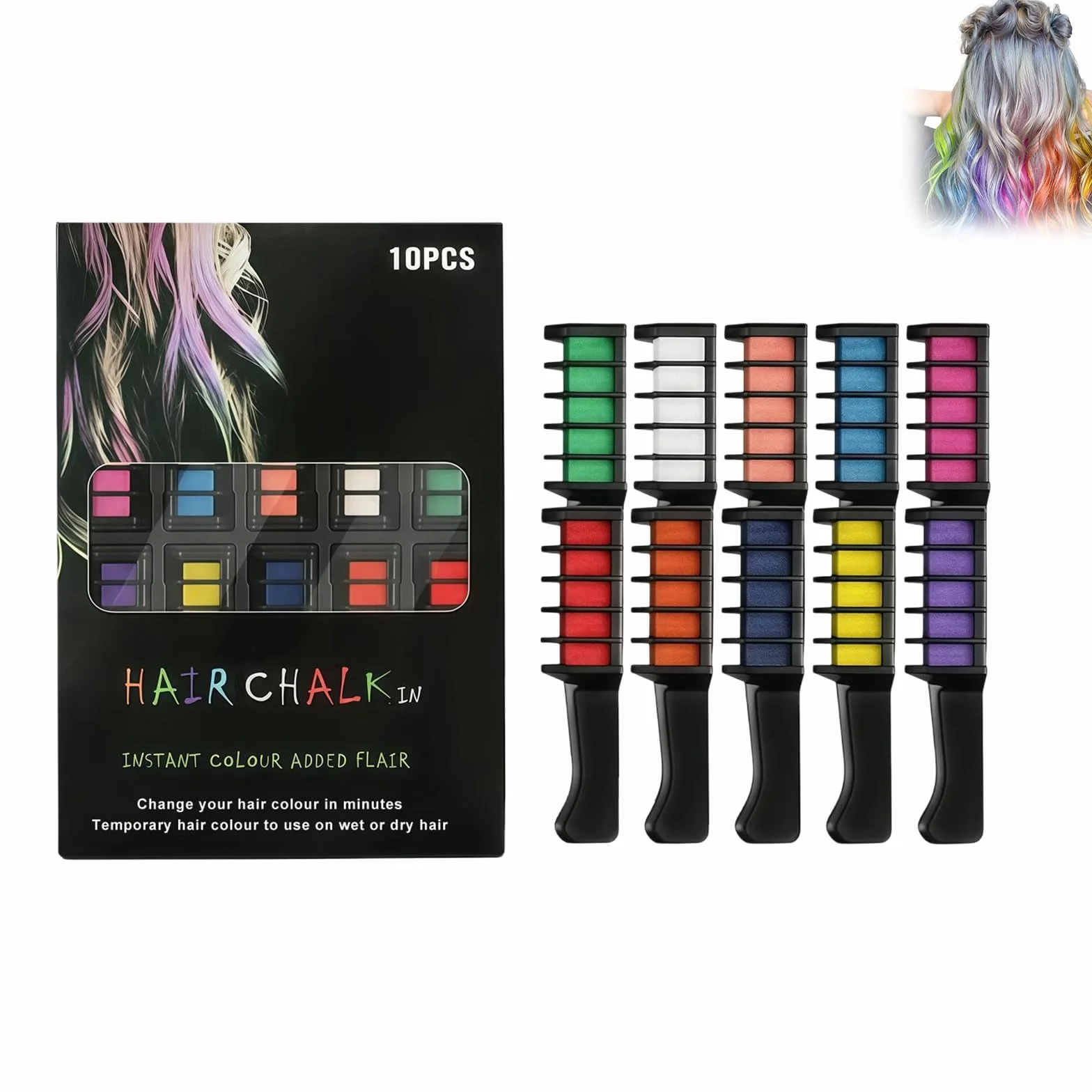 Peignes À Craie Pour Cheveux 10 Couleurs, Couleur De Cheveux À La Craie Temporaire, Chalk Hair Dye