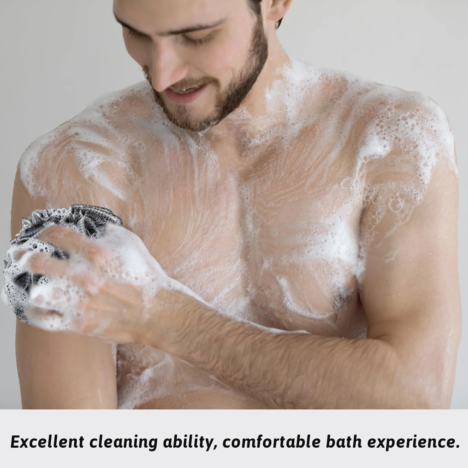 Éponge Fleur de Bain Noir, 2 Pièces, Exfolier Nettoyer Peau, Accessoires Douche