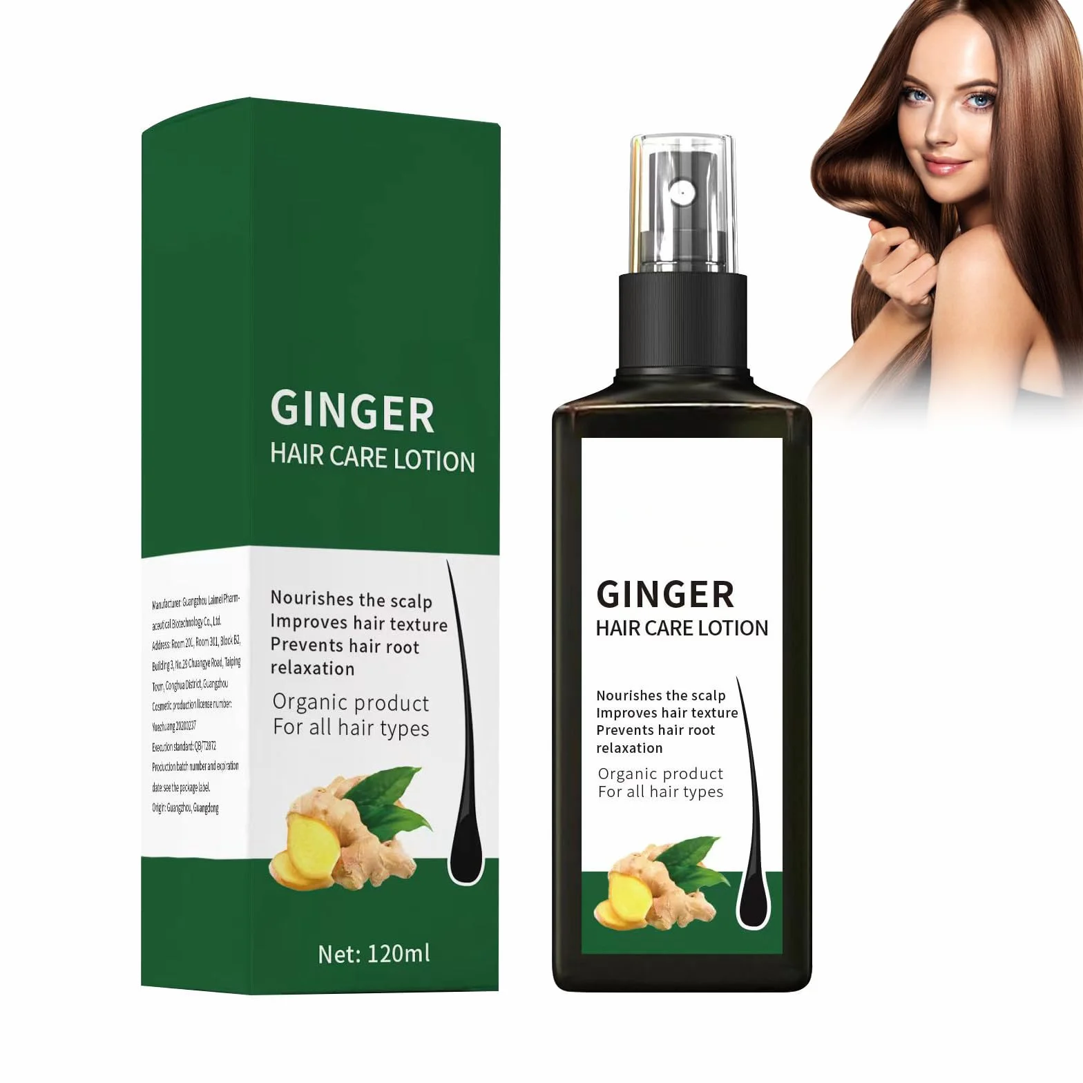 Spray Nourrissant Au Gingembre 120ml, Sérum De Croissance Des Cheveux Au Gingembre, Volume & Brillance, Pour Cheveux Fins Et Secs, Réparateur Nettoyant En Profondeur
