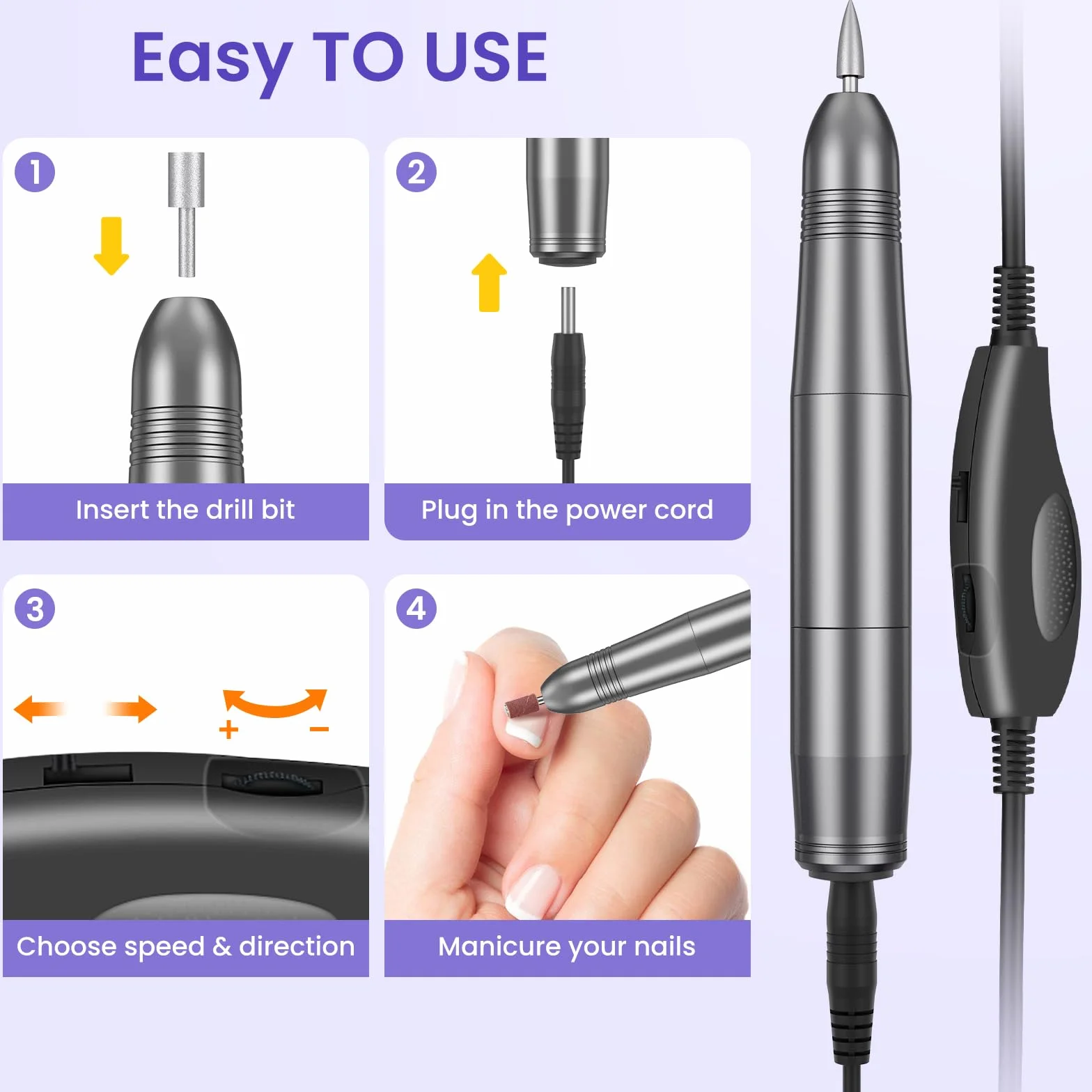 Ponceuse pour Ongles Professionnel, Lime à Ongle Électrique Silencieuse 20000RPM, Kit Manucure Pédicure pour Acrylique et Gel