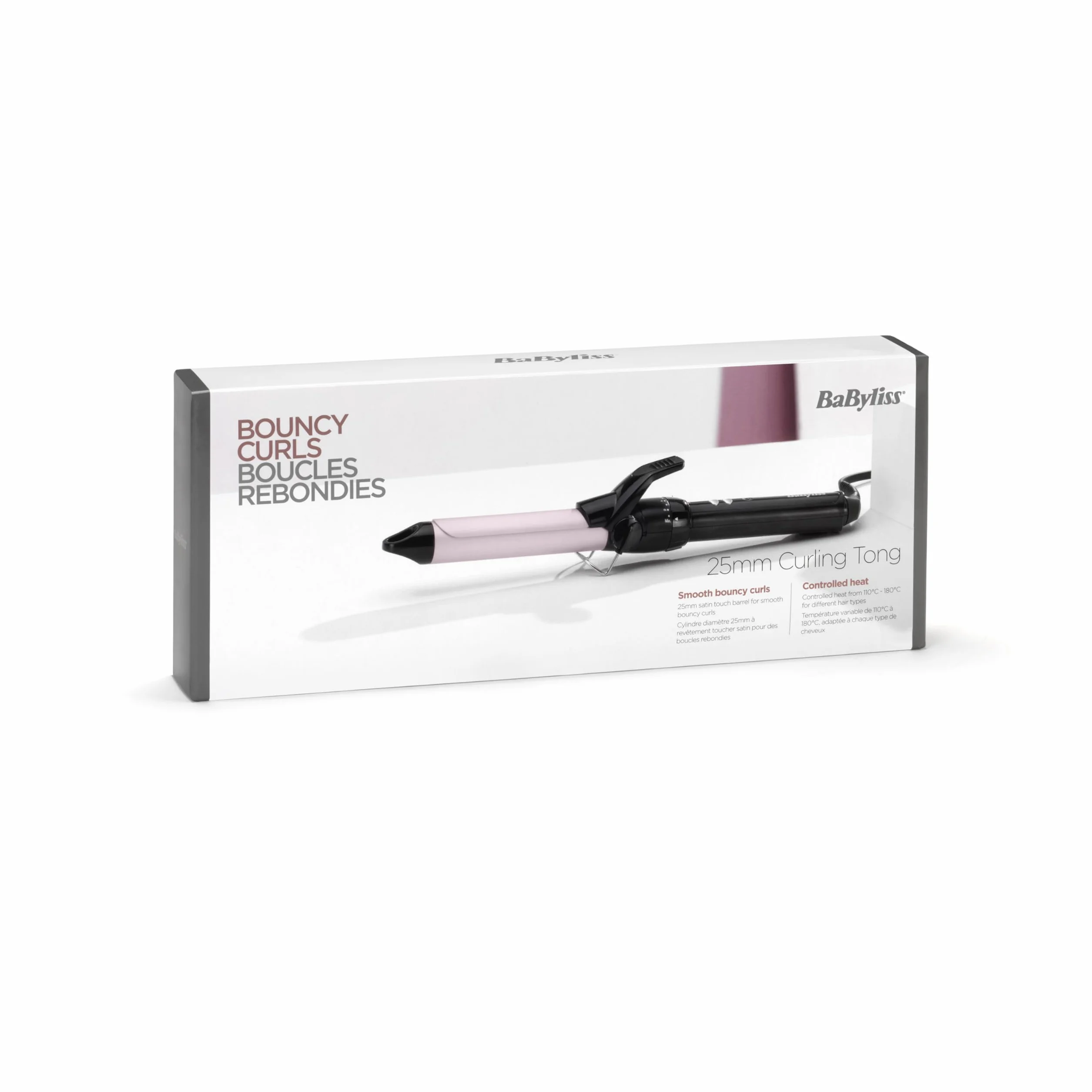 BaByliss C325E Boucleur à pince 25 mm Curling Tong Professionnel Noir et Rose