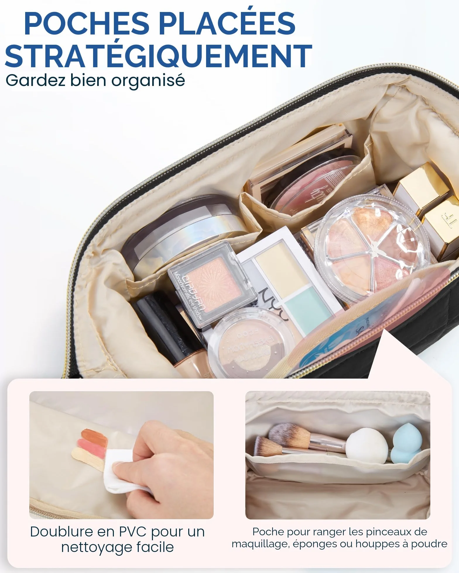 BAGSMART Trousse de Maquillage de Voyage rembourrée à Ouverture Large Noir