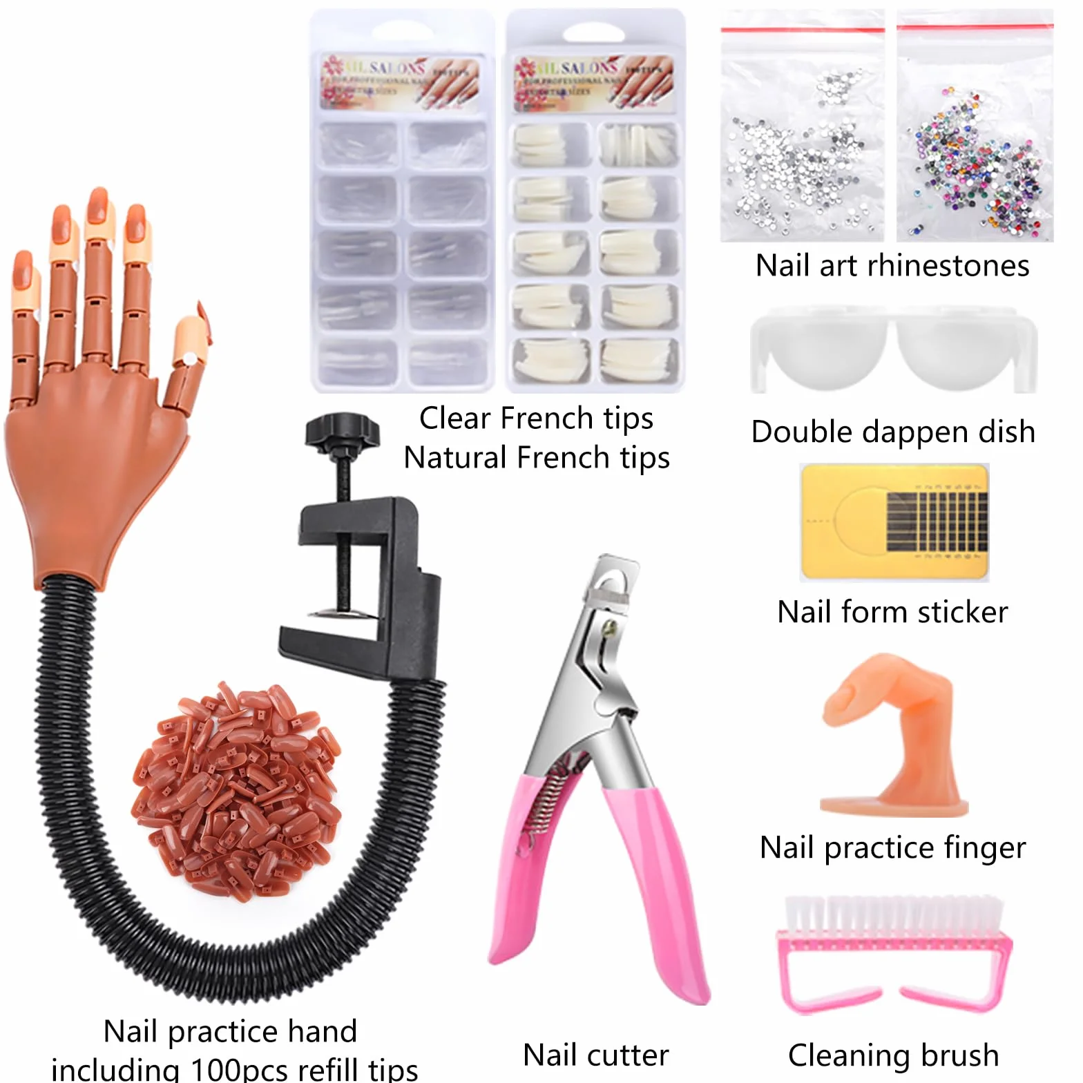 Deciniee Main D'Entrainement Manucure: Flexible Fausse Main pour Ongle - Main d Entrainement pour Ongle avec 300 Pièces Faux Ongles - Amovible Main Entrainement Ongles pour Manucure