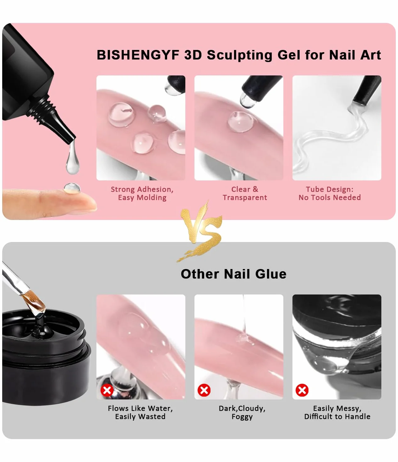 Kit de décoration d'ongles chromé et gel 3D 4 en 1, poudre miroir sans essuyage, or rose et argent, base solide transparente