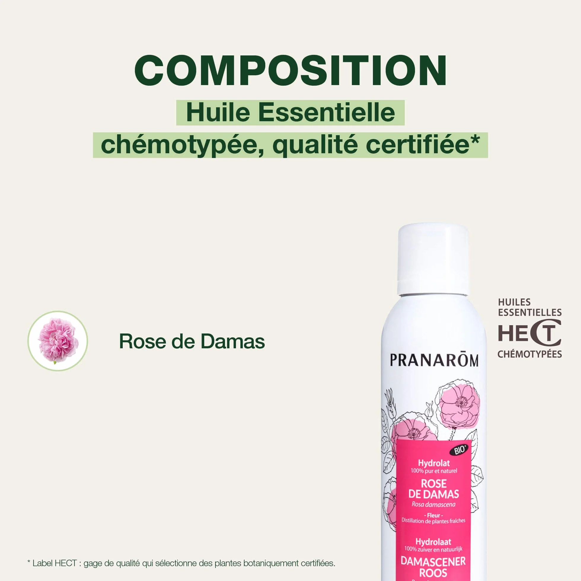 PRANARÔM Eau Florale de Rose de Damas BIO Hydrolat 100% Pur et Naturel 150 ML