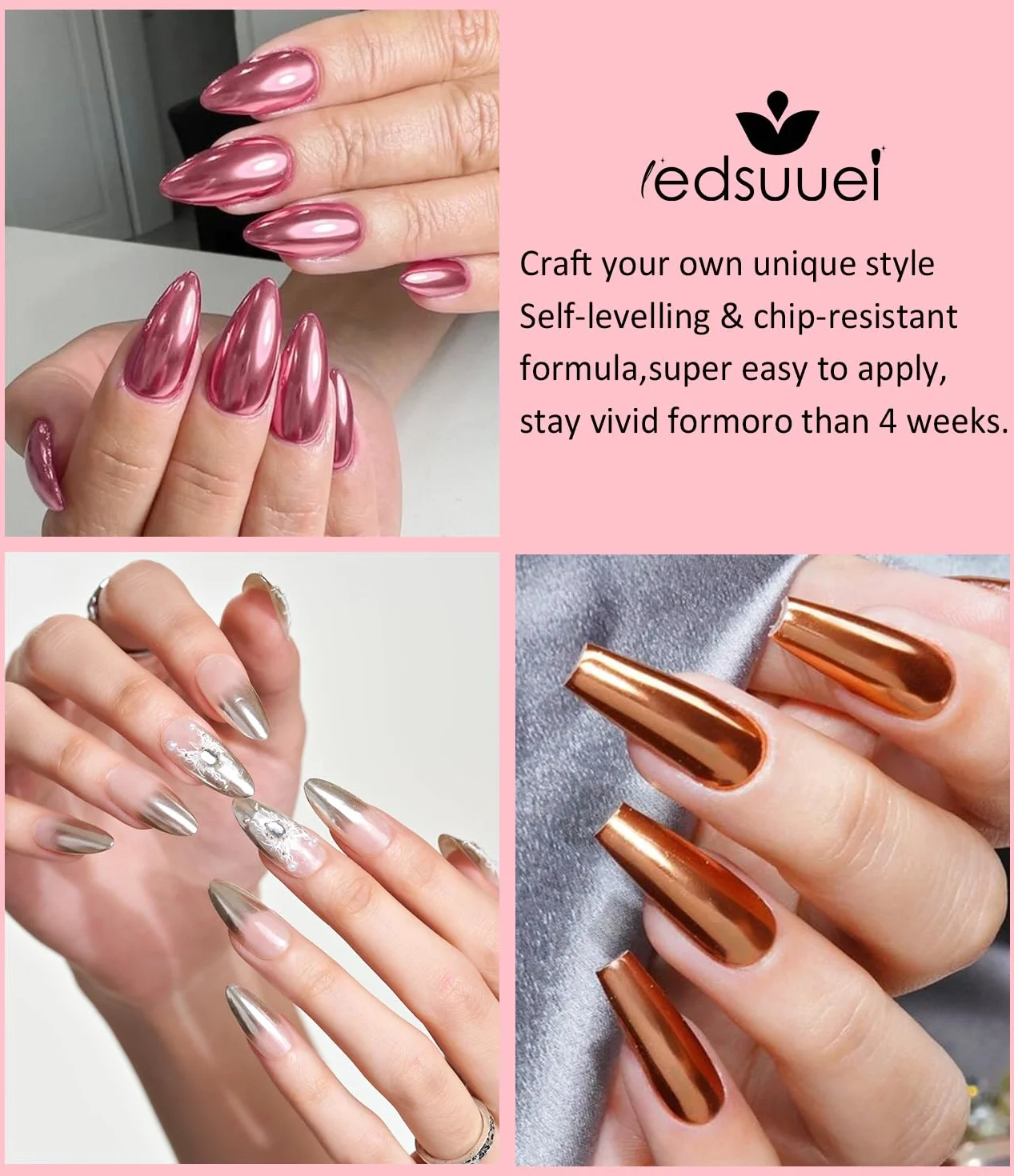 Lot de 6 Poudres à Ongles Chromée Effet Miroir Métallique Nail Art