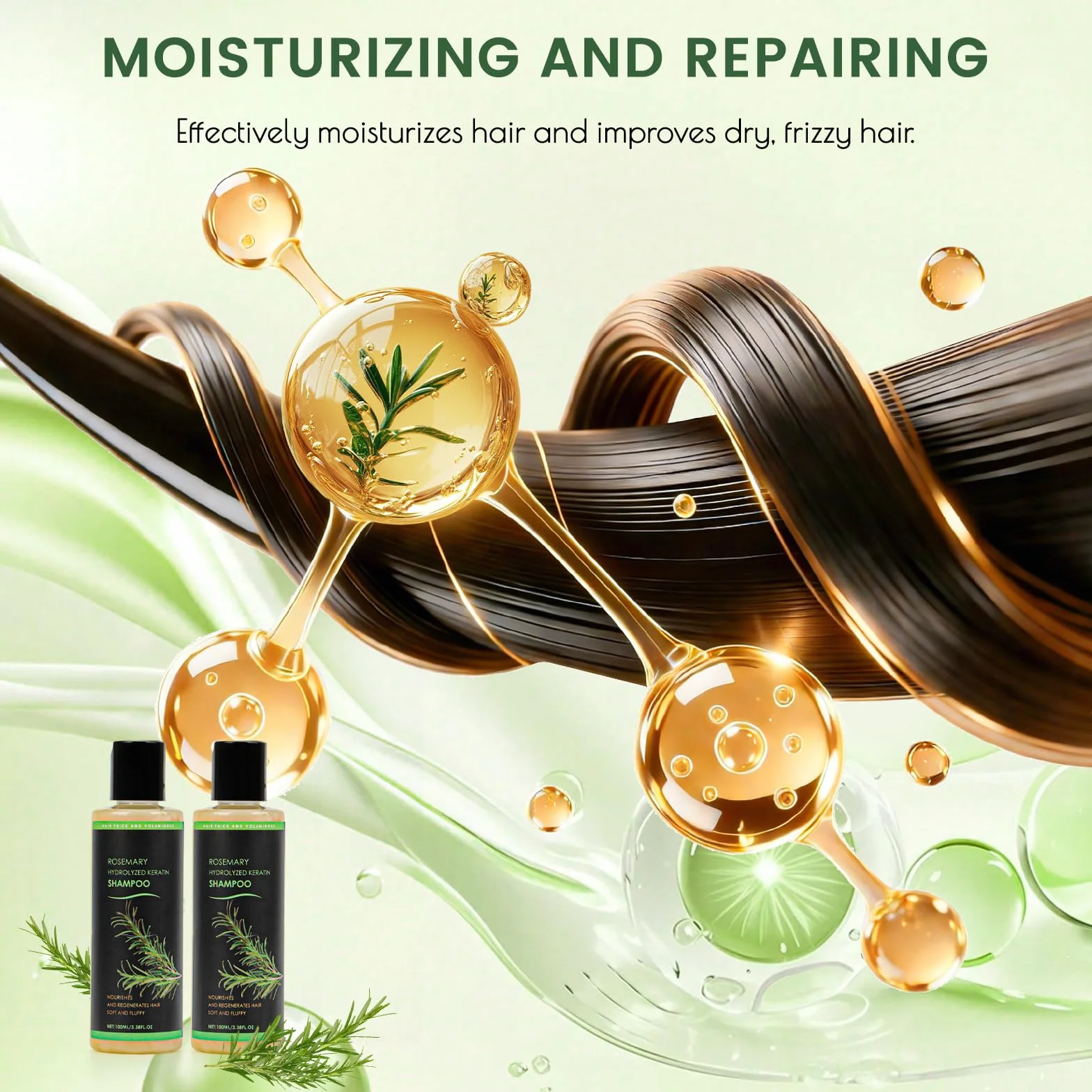 Shampooing au romarin biologique à la kératine pour croissance des cheveux