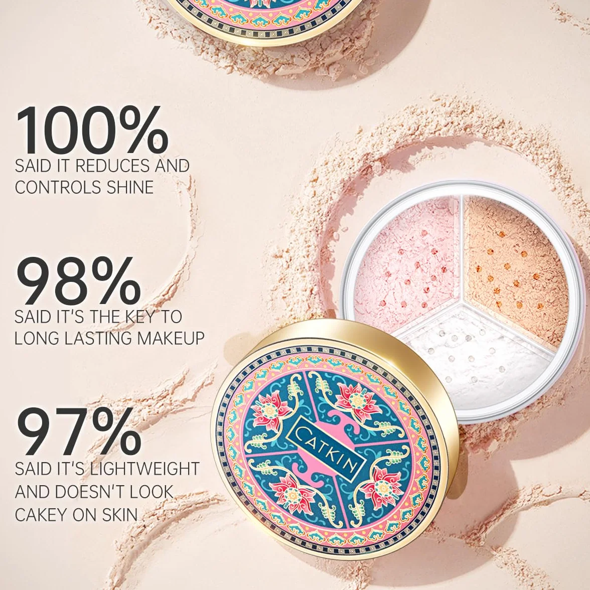 CATKIN Loose Setting Powder, Poudre Libre, Poudre Matifiante, Absorption de l'Excès de Sébum, Anti-Pores, Correcteur de Couleur, Ultra légère & Universelle, Translucide，4g*3