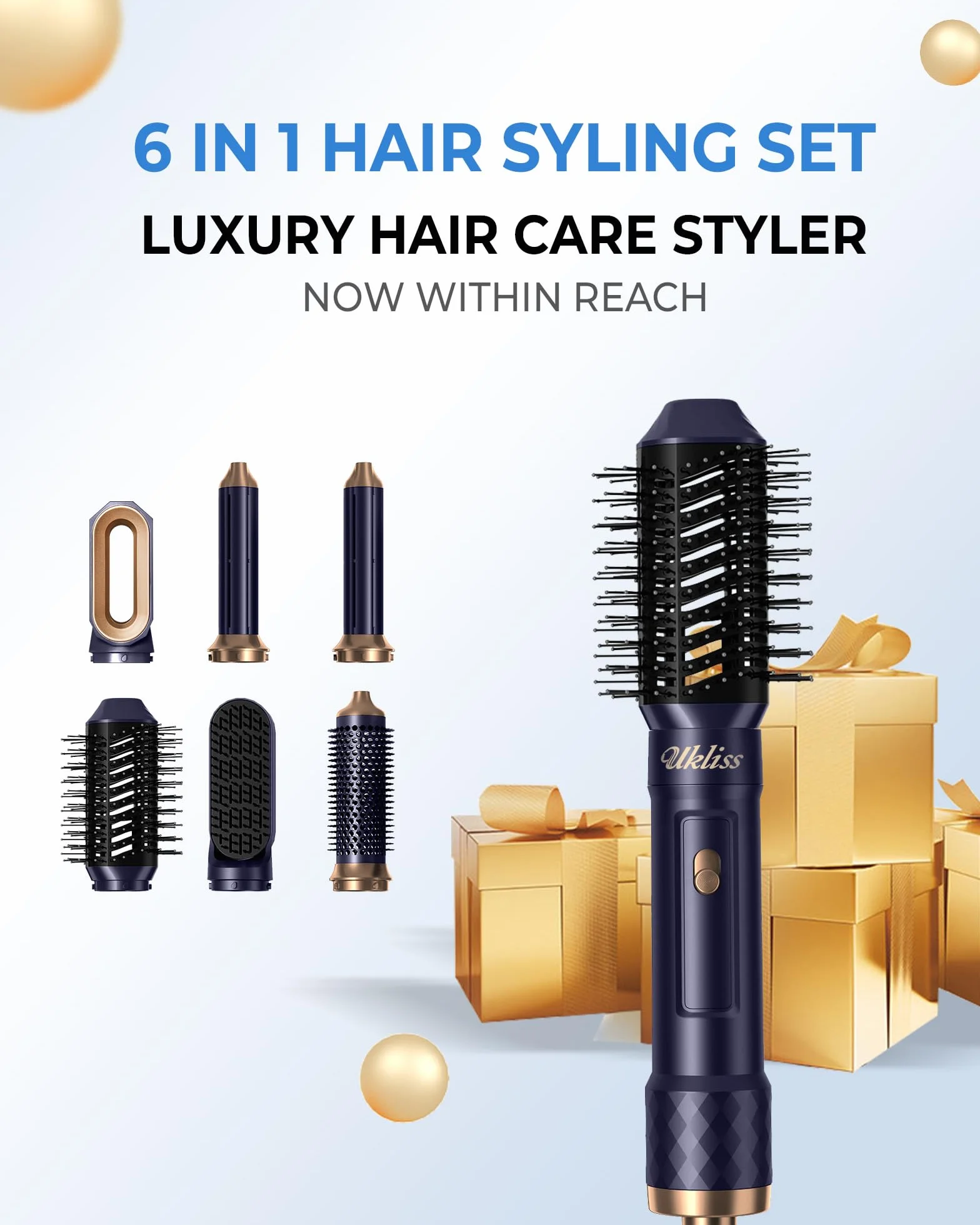 UKLISS Air Styler 6 en 1 Brosse Soufflante Brushing Bleu