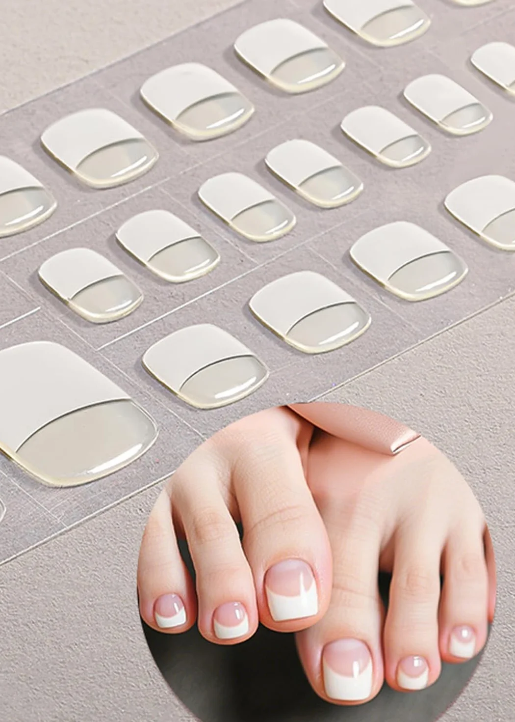 Autocollant Pied Ongle UV Orteil Français Classique 20pcs Film Autoadhésif Pochoirs Nail Art