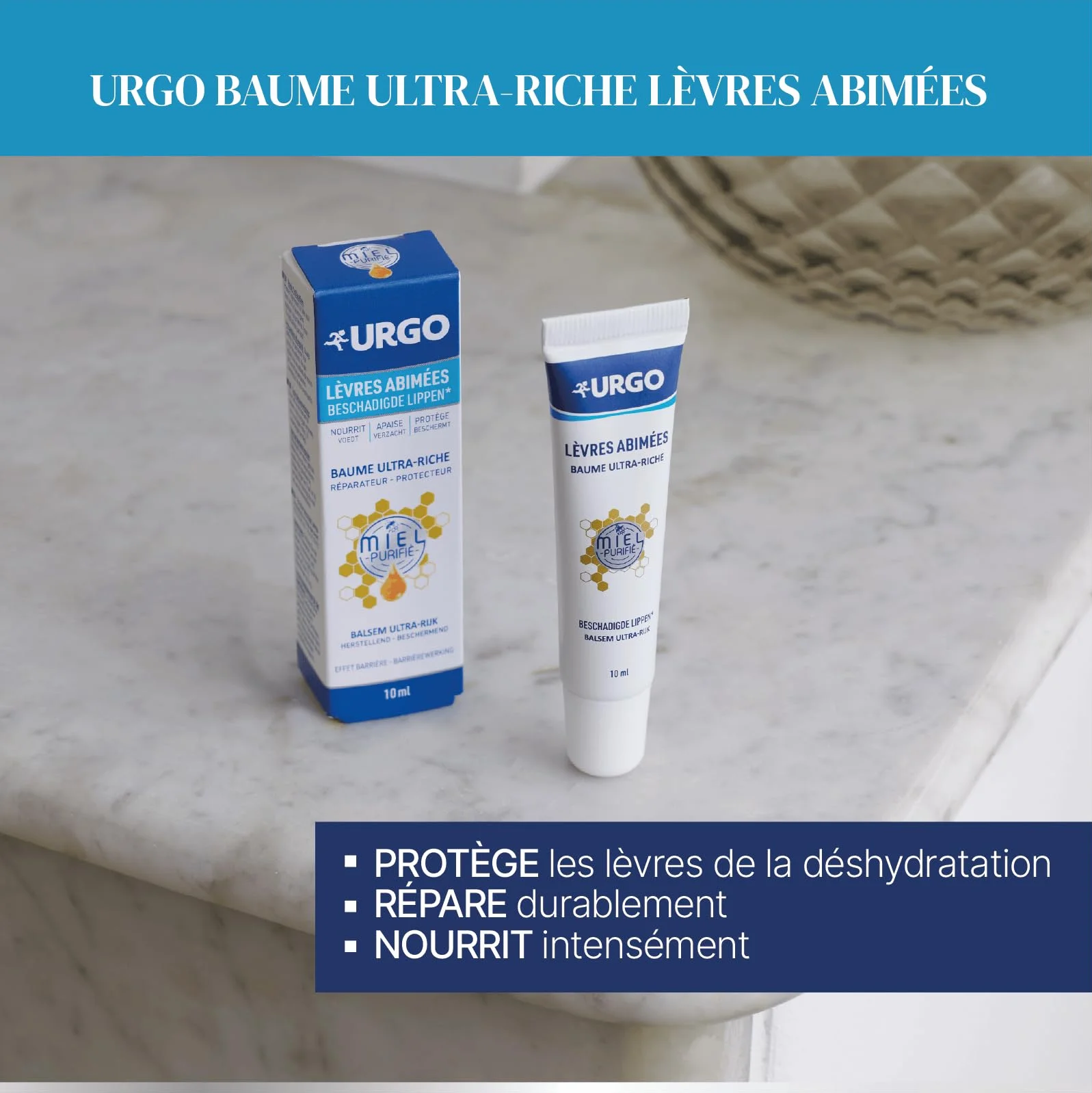 Urgo Baume Lèvres abimées ultra-riche 10 ml beurre de karité miel purifié