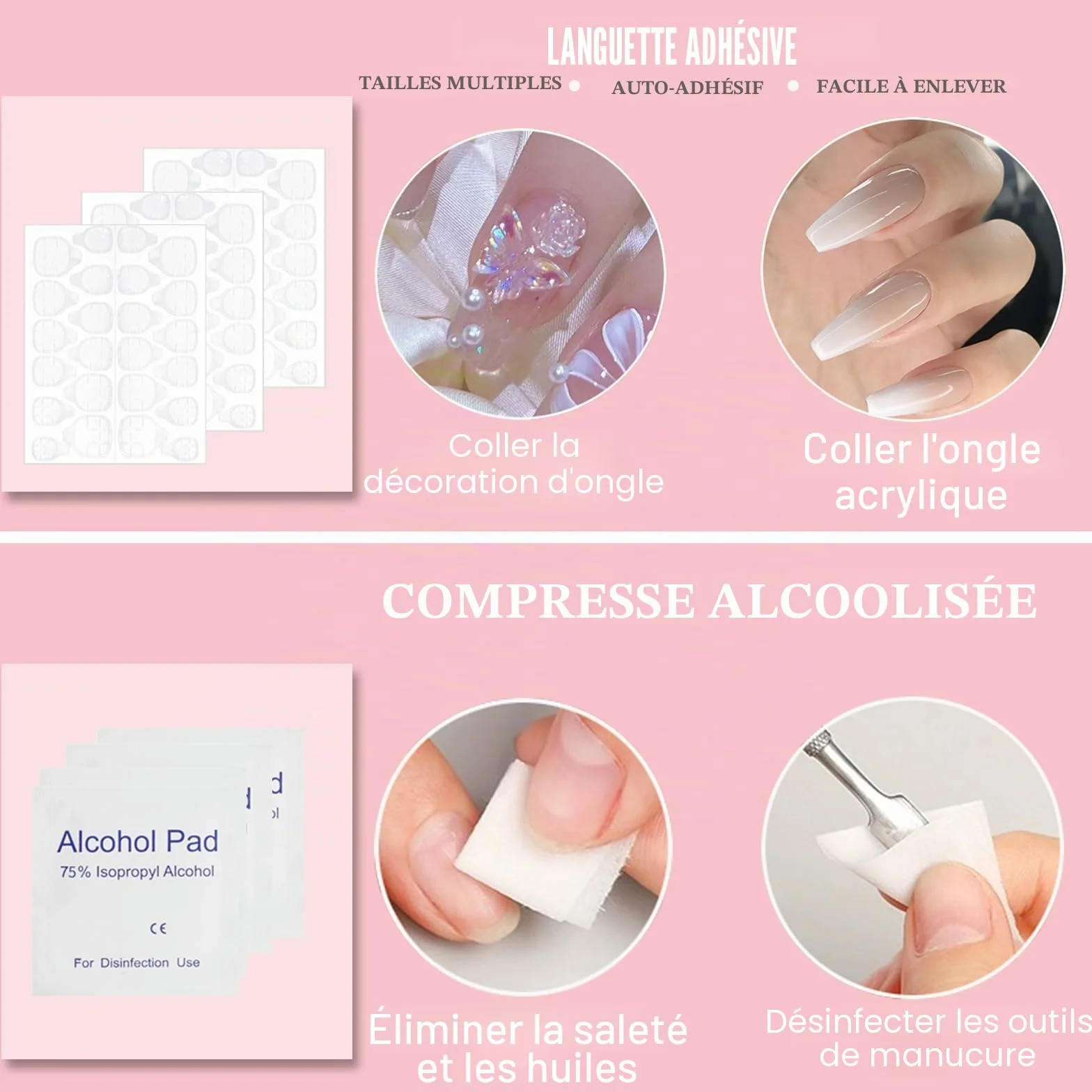 20Pcs/Set Faux Ongle Colle, ELALRAU Kit d'outils pour ongles pressés, Kit de préparation des ongles avec Autocollant D'Ongle de Colle, Dissolvant de colle à ongles pour emballage à pression