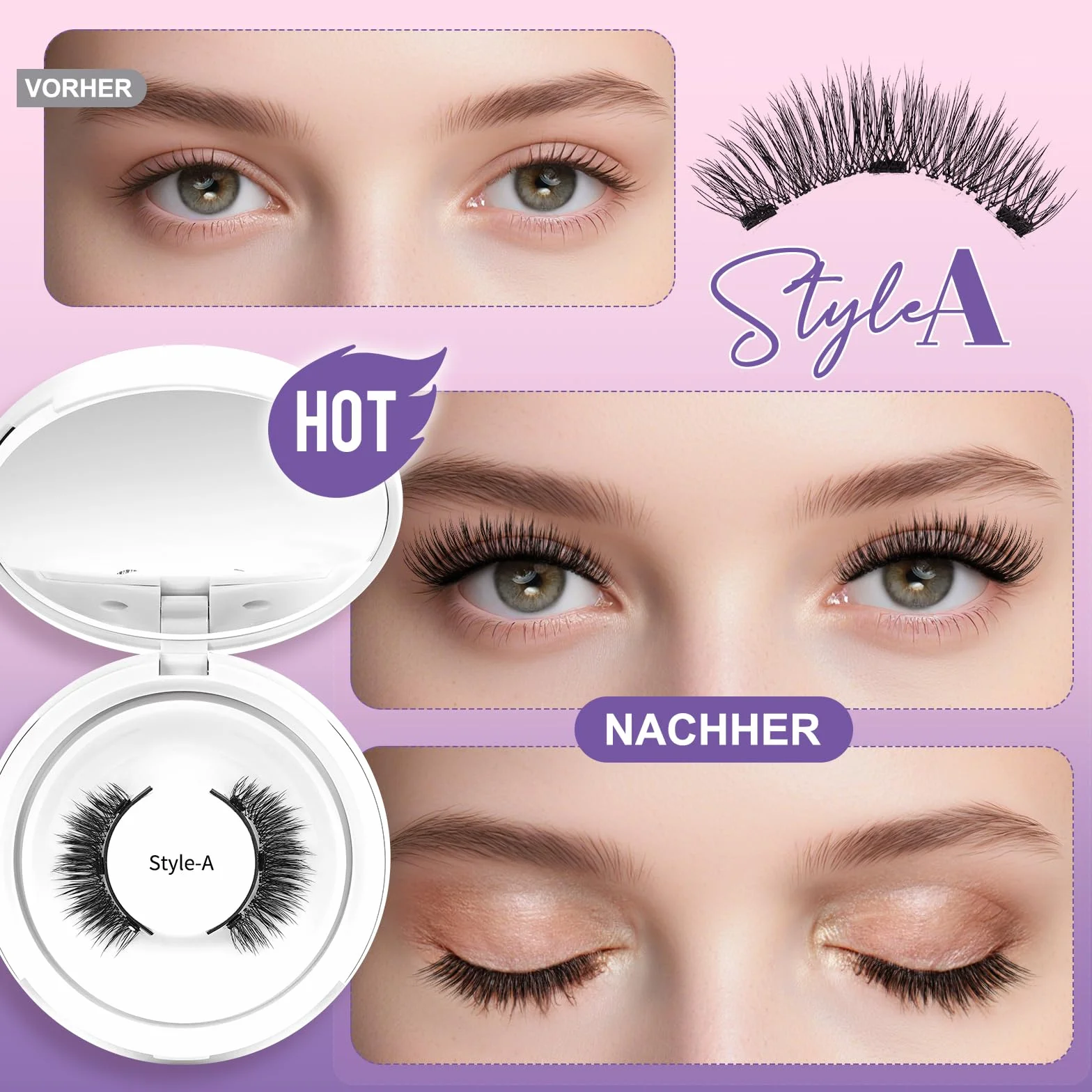 Kit de faux cils magnétiques avec applicateur, réutilisables effet naturel (DE09 Set-A)