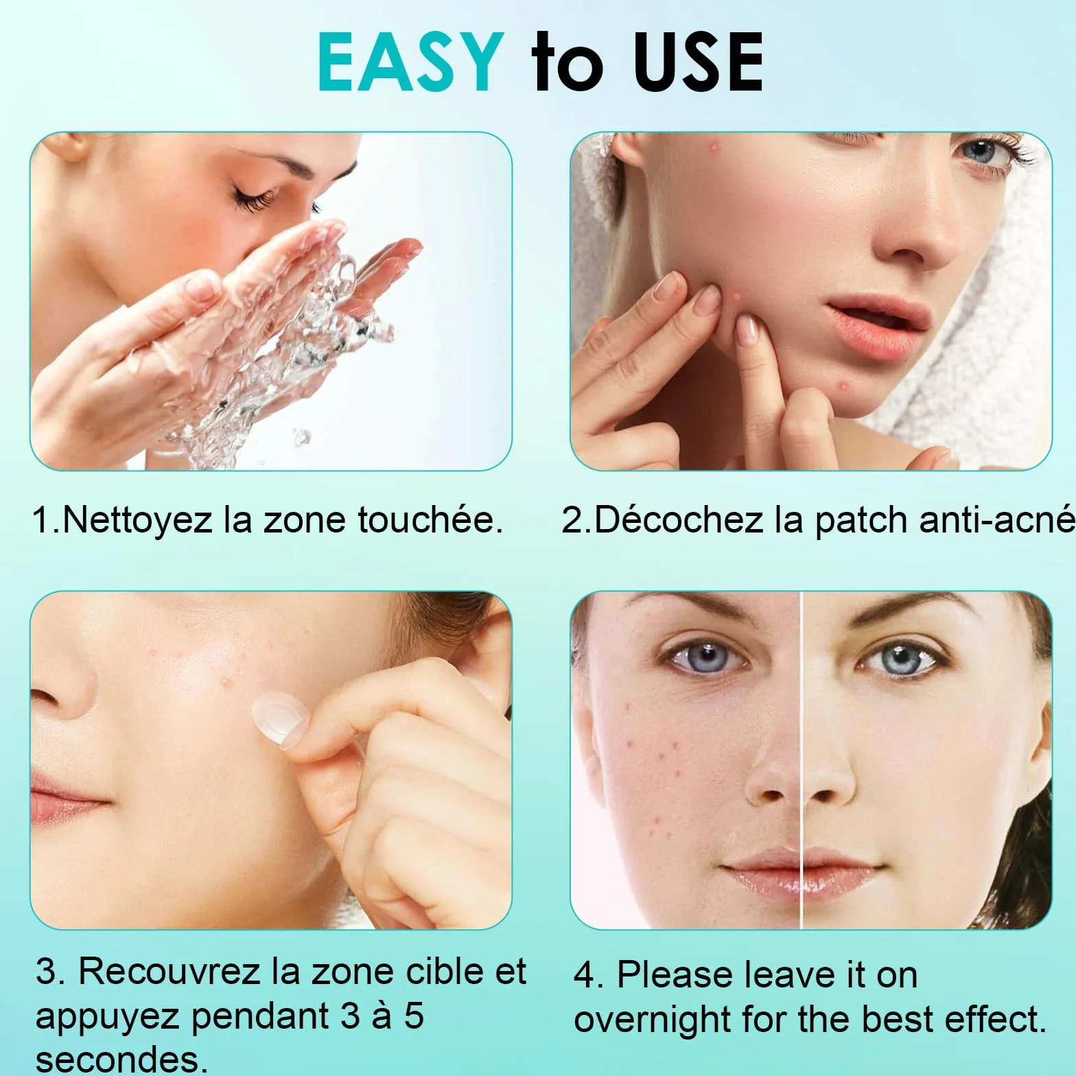 Patch Bouton Hydrocolloïde Acne Patches Anti Bouton Invisible Naturel Huile De Tea Tree Acide Salicylique 2-En-1 Imperméable