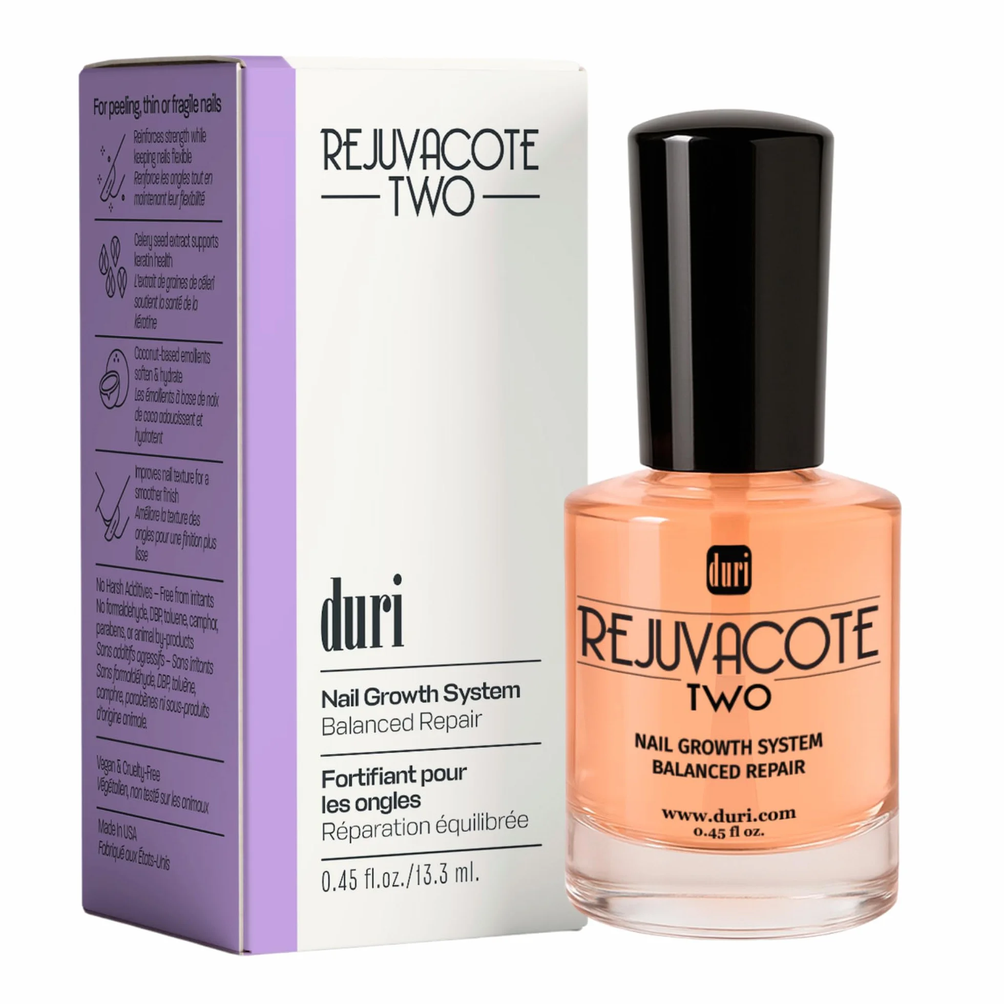 Duri Rejuvacote 2 Nail Growth System Base and Top Coat, 13.3 ml.