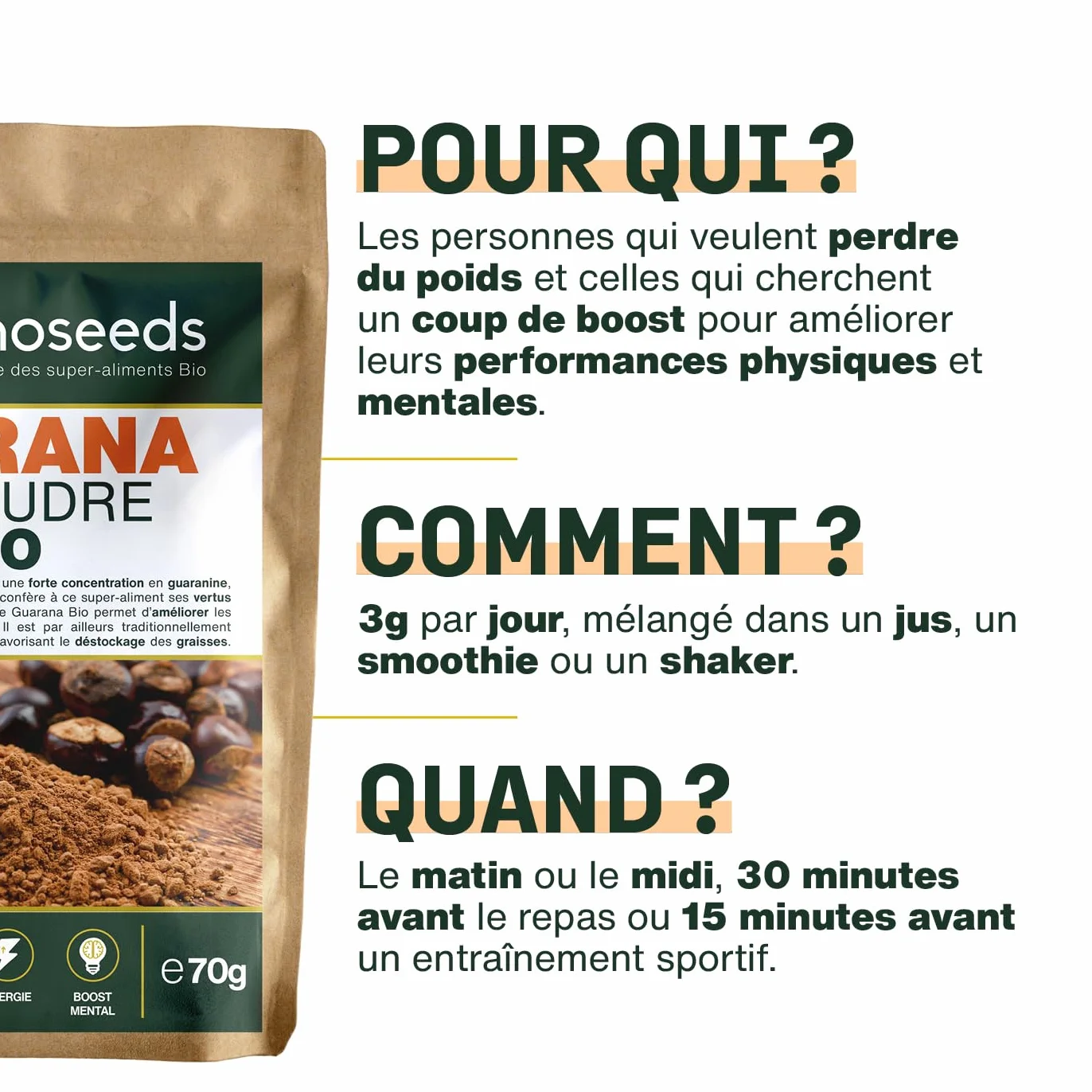 Guarana en Poudre Bio 70G | Contrôle du Poids, Énergie, Boost Mental