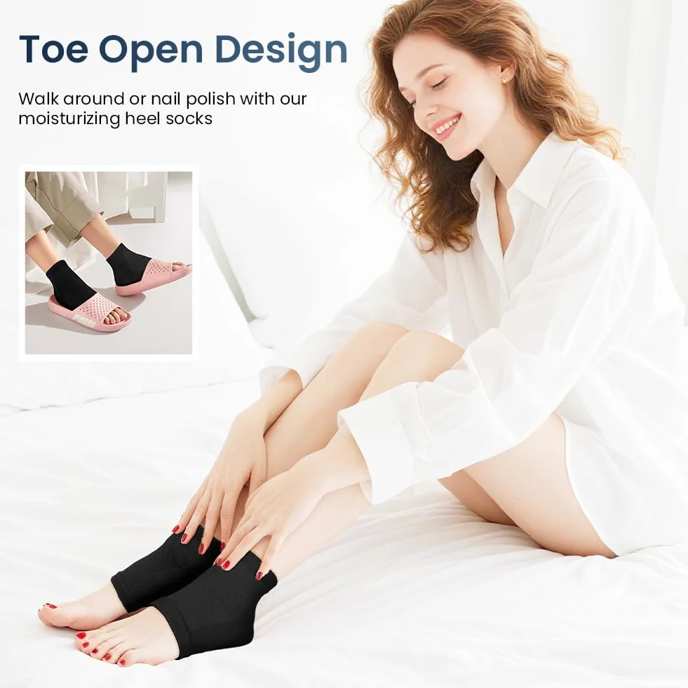 AOOWU Chaussettes Hydratantes Pour Talons, 4 Paires Talon En Gel Ventilé à Bout Ouvert Silicone Souple Pour Pieds Secs