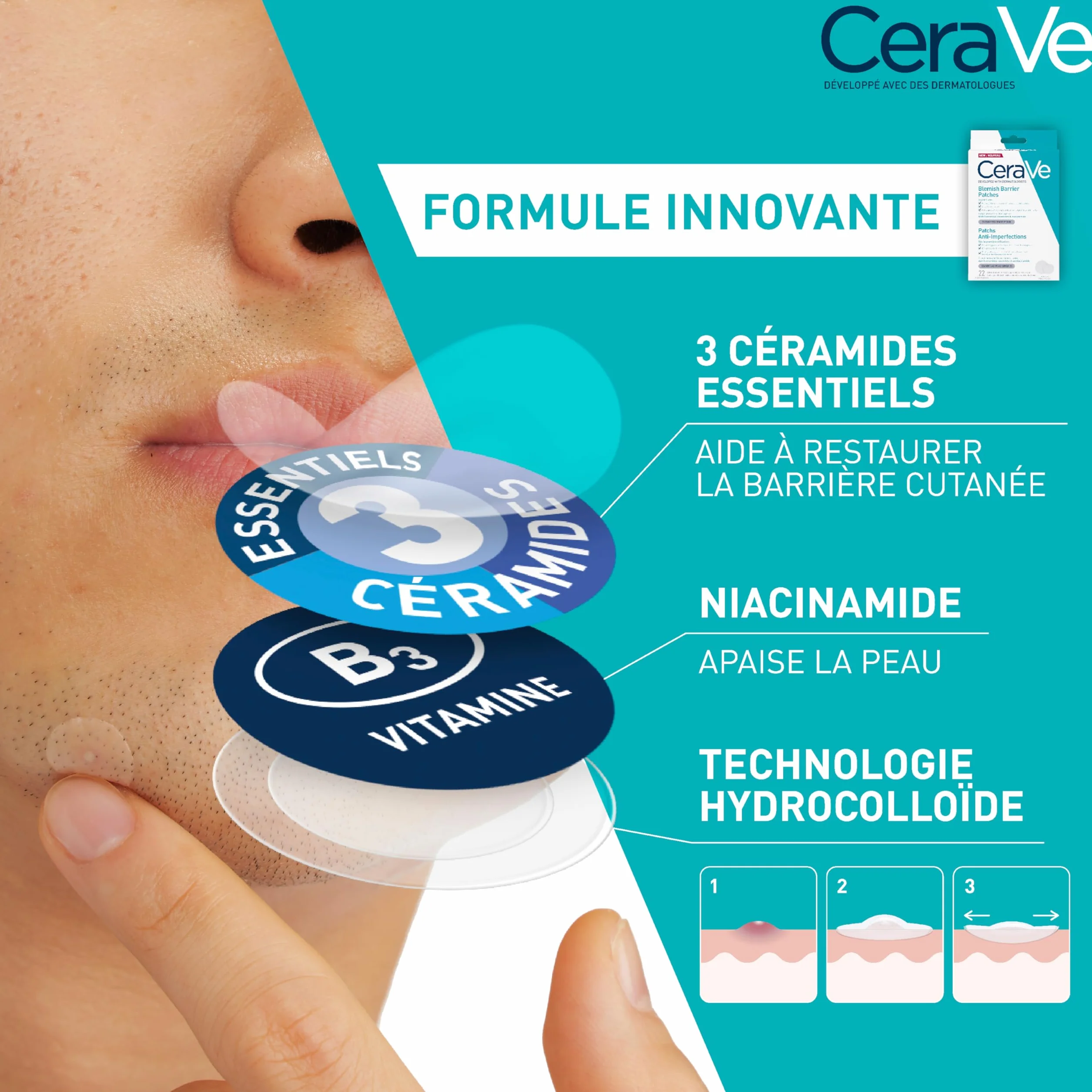 CeraVe Pimple Patch Anti-Imperfections Invisibles 22 Patchs Hydrocolloïde 10 & 12mm
