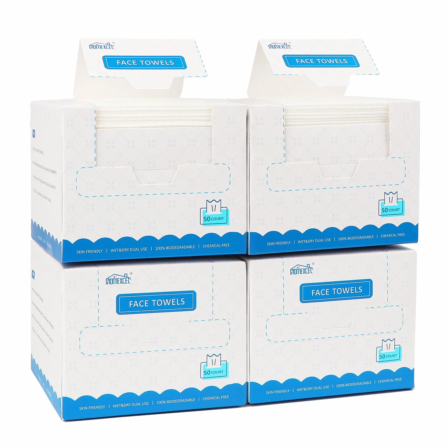 HOMEXCEL Serviettes visage jetables 200 pièces démaquillant sec biodégradable pour peaux sensibles
