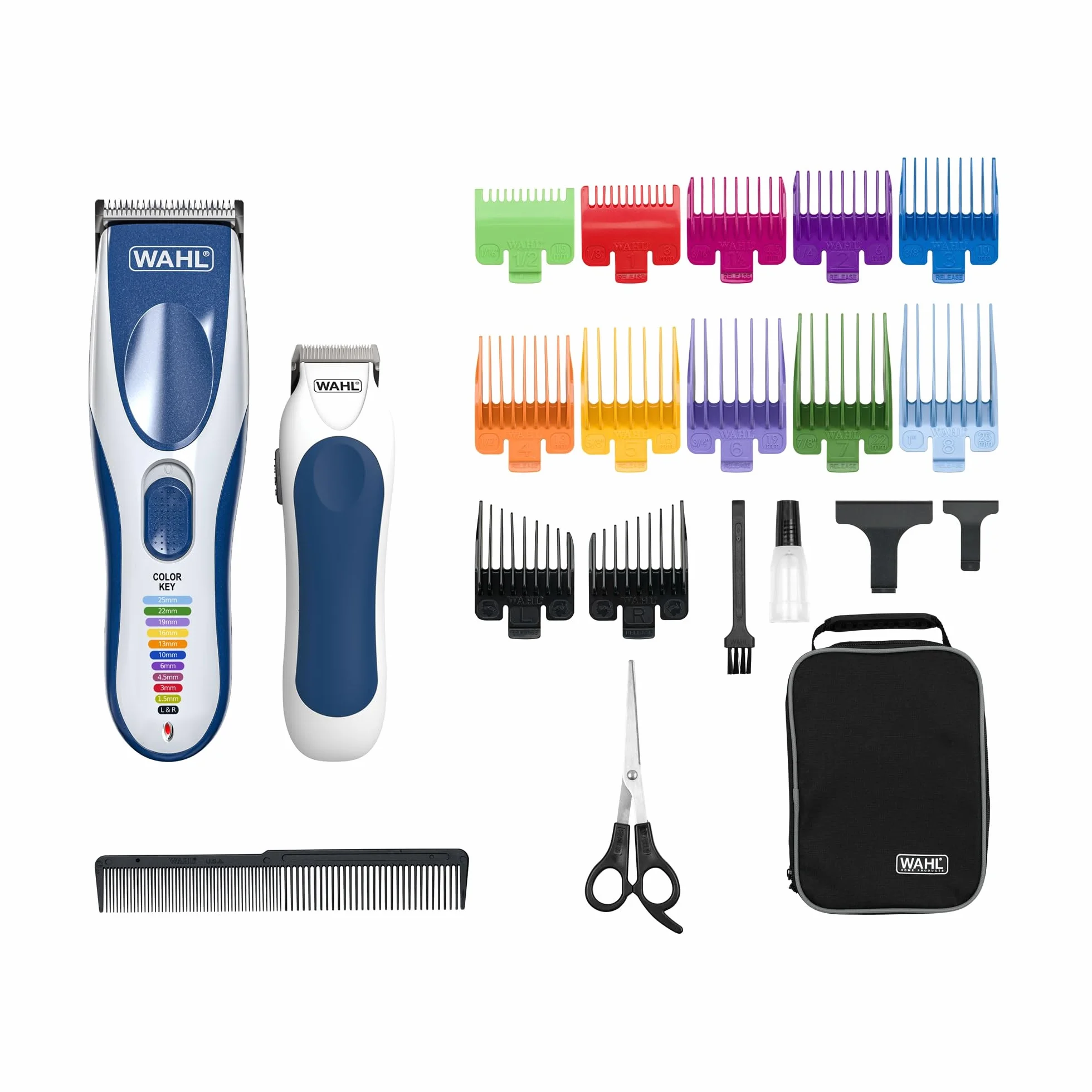 WAHL Color Pro Cordless Tondeuse Cheveux Idéale Pour Débuter, Avec/Sans Fil, ;8 Sabots Codes Couleur, Tondeuse Finition Incluse