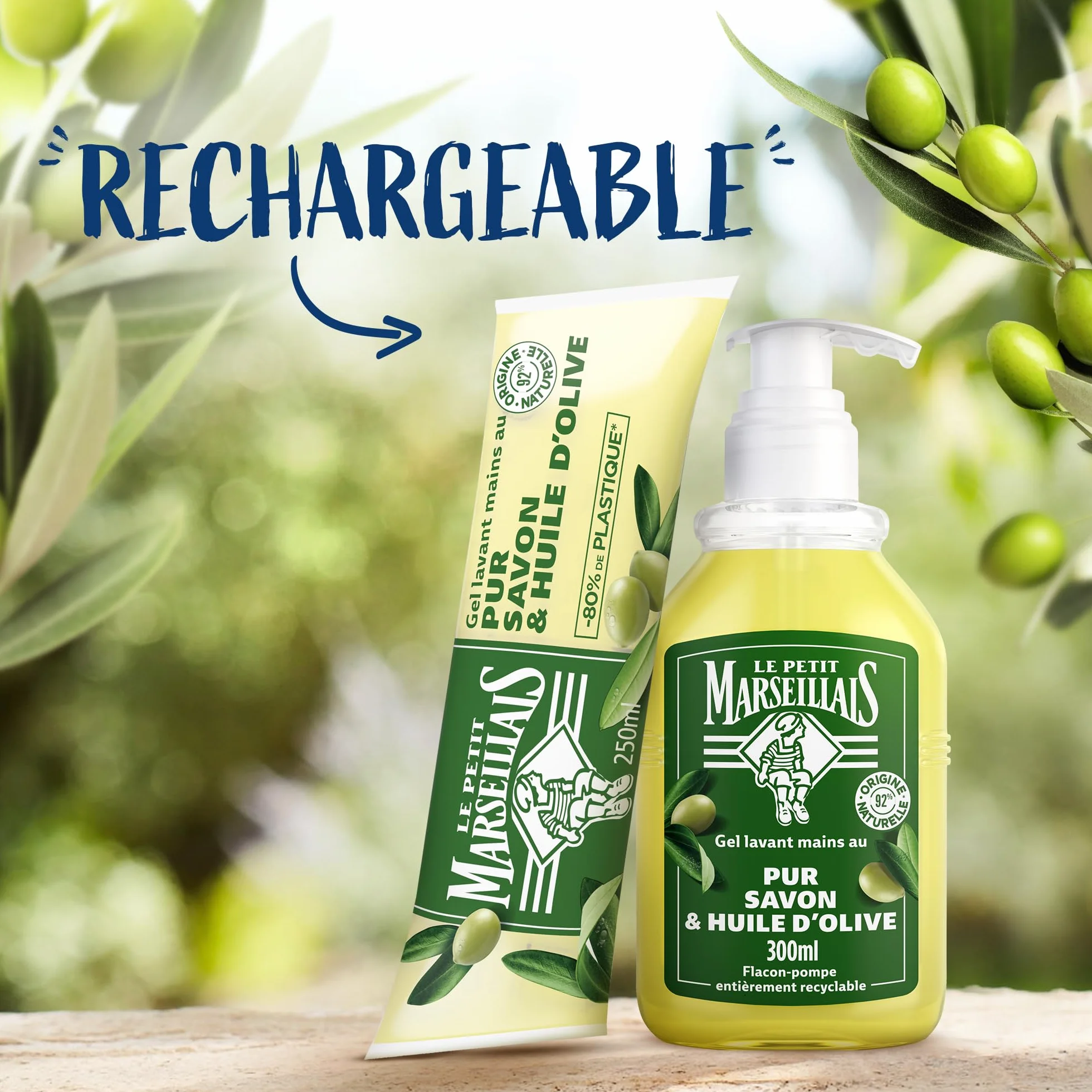 Le Petit Marseillais Recharge Gel Lavant Mains Pur Savon & Huile d'Olive 250 ml Savon Liquide pH Neutre
