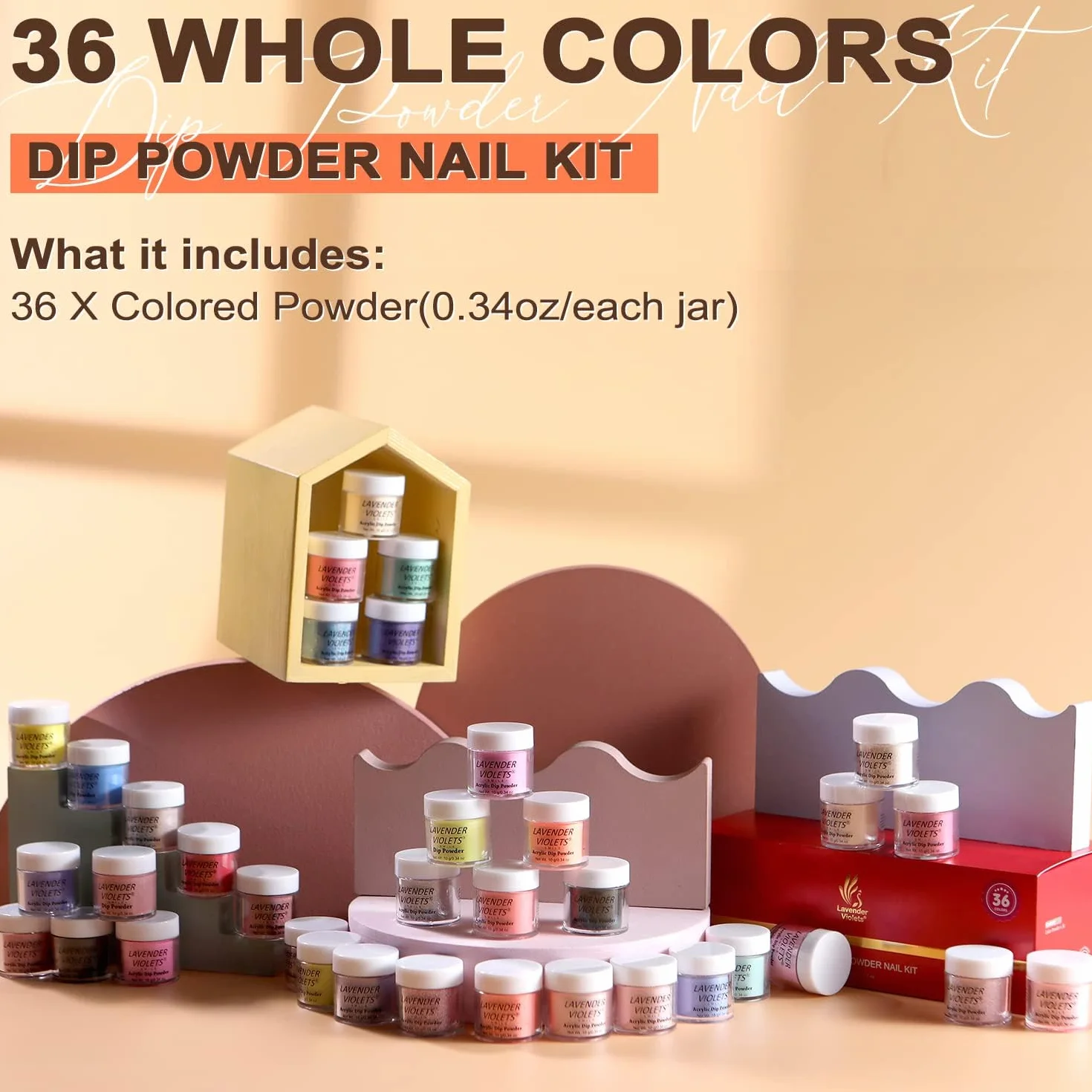 Lavender Violets 36 couleurs Dip Powder Nail Kit Starter Séchage rapide Poudre de trempage Nu palette complète Brillant Mat Nail Art Design M950