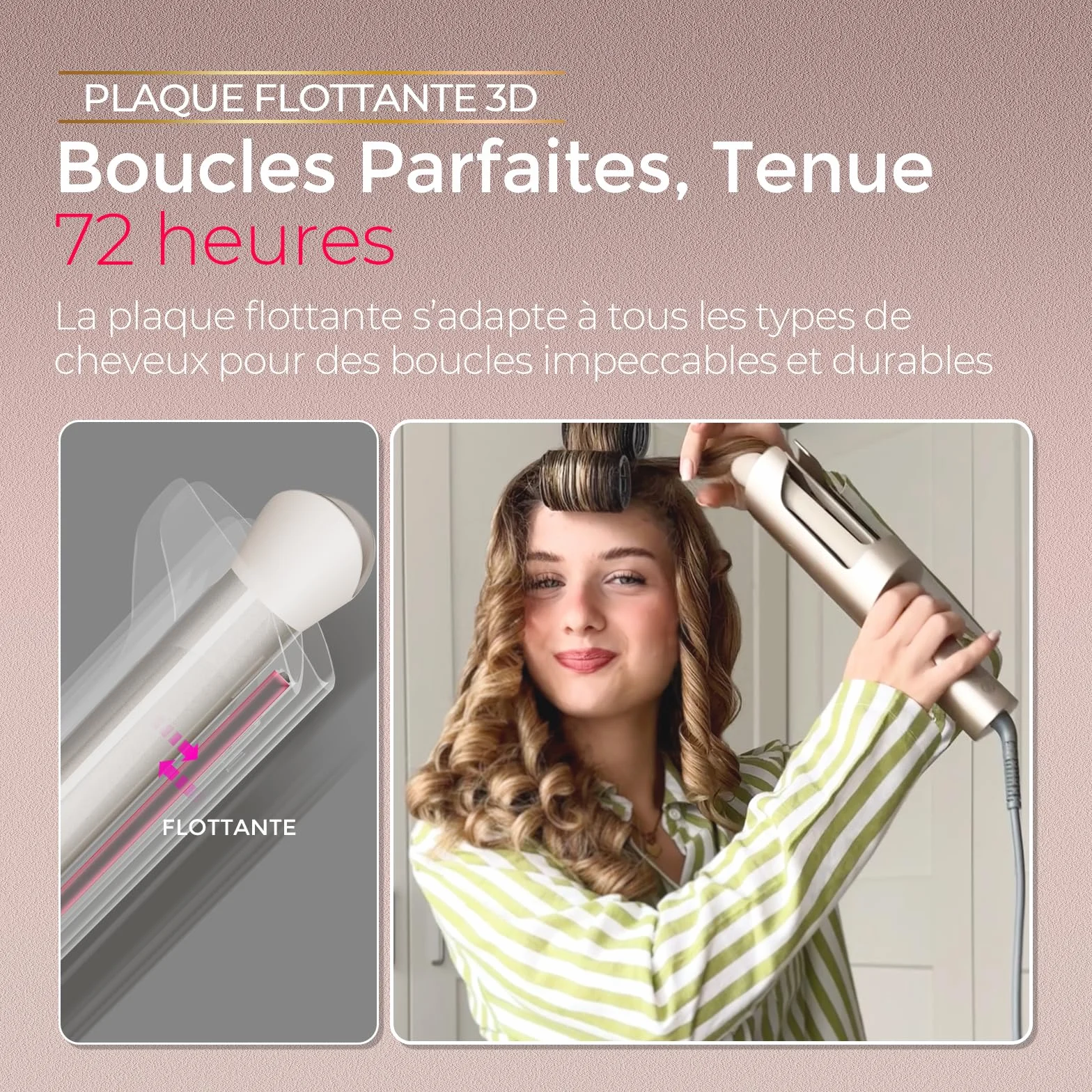 TYMO Curlpro Plus Fer à Friser Automatique Grandes Boucles 25 mm Cheveux Longs Anti-Brûlure Or