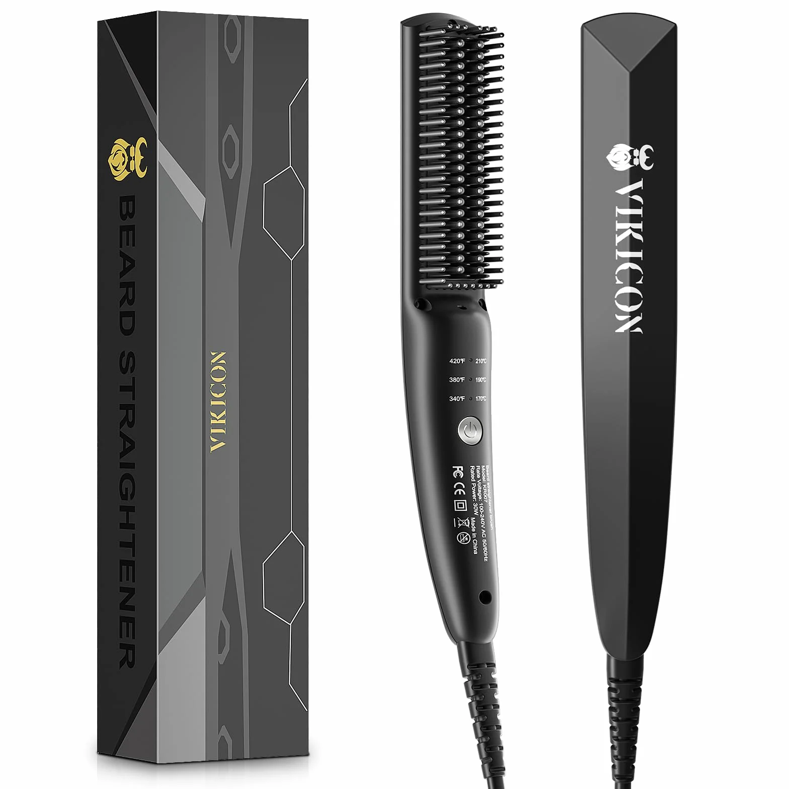 Lisseur Barbe Hommes VIKICON, Mini Lisseur Cheveux Brosse Rapide Des Années 30, Lisseur Chauffant Peigne À Cheveux Ionique Pour Coiffer Une Barbe Longue Et Courts