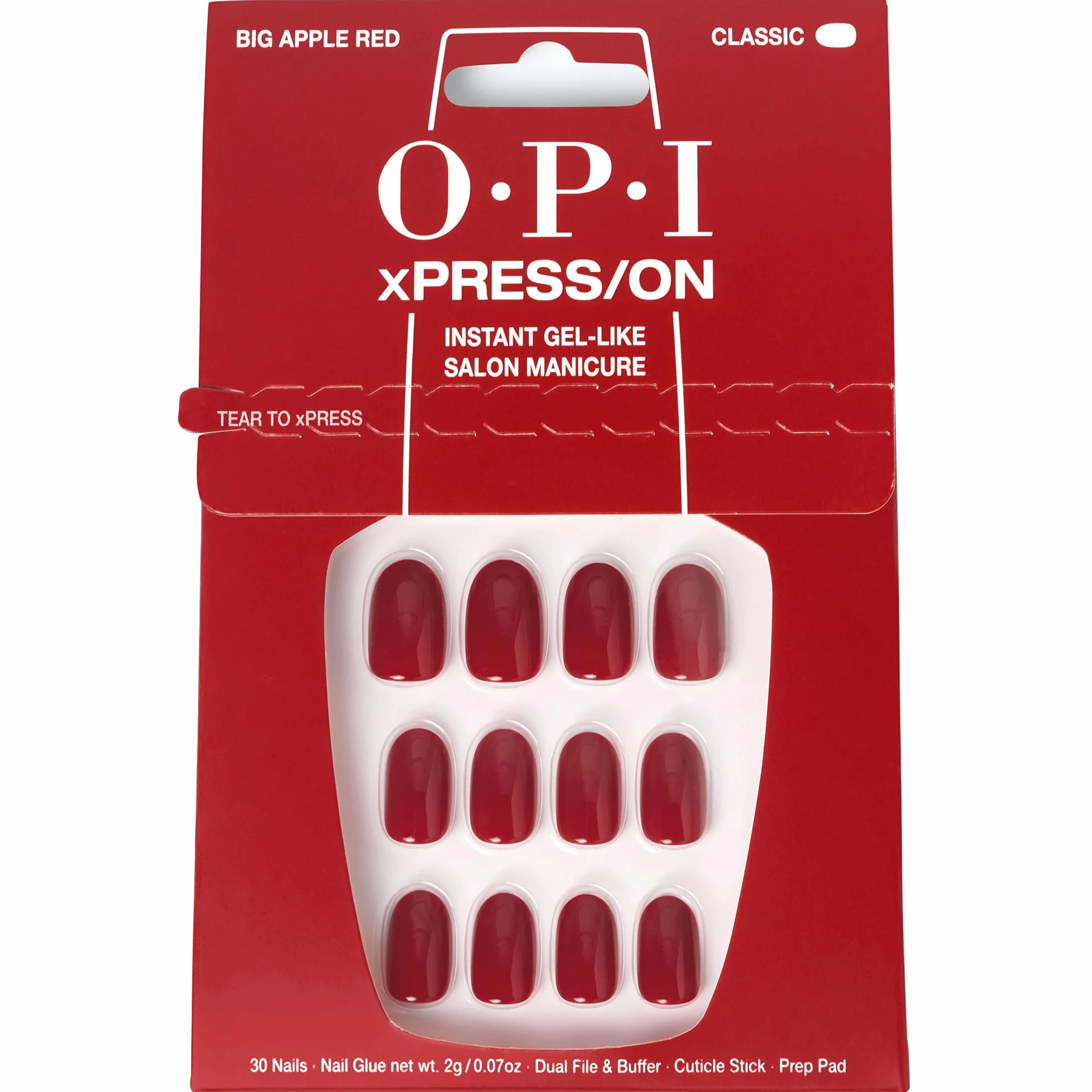 OPI xPRESS/ON - Faux ongles effet gel, tenue jusqu'à 14 jours - Kit incluant 30 faux ongles, 1 lime doule face, 1 stick de colle, 1 bâtonnet cuticules et 1 lingette nettoyante