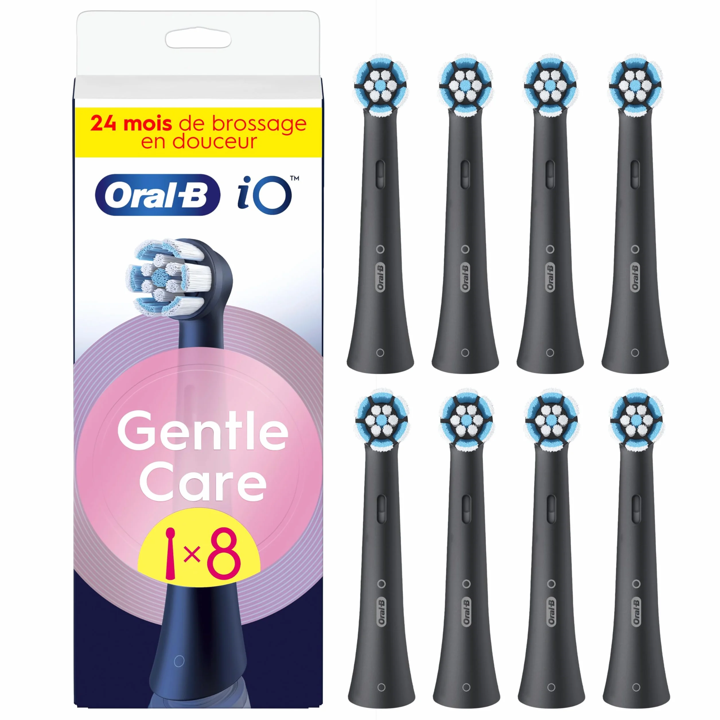 Oral-B Brossettes de Rechange Gentle Care, lot de 8, Noires – Recharges Brosse à Dents Électrique iO