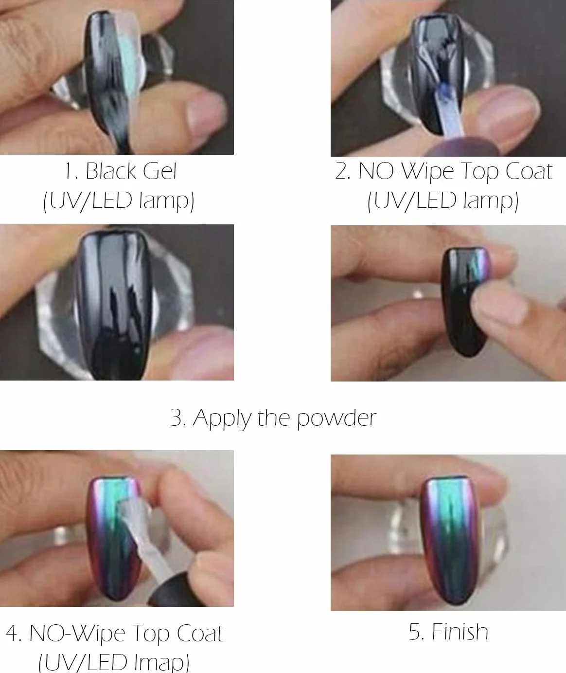 Pigment caméléon pour ongles Kuka 6 couleurs effet miroir chromé brillant