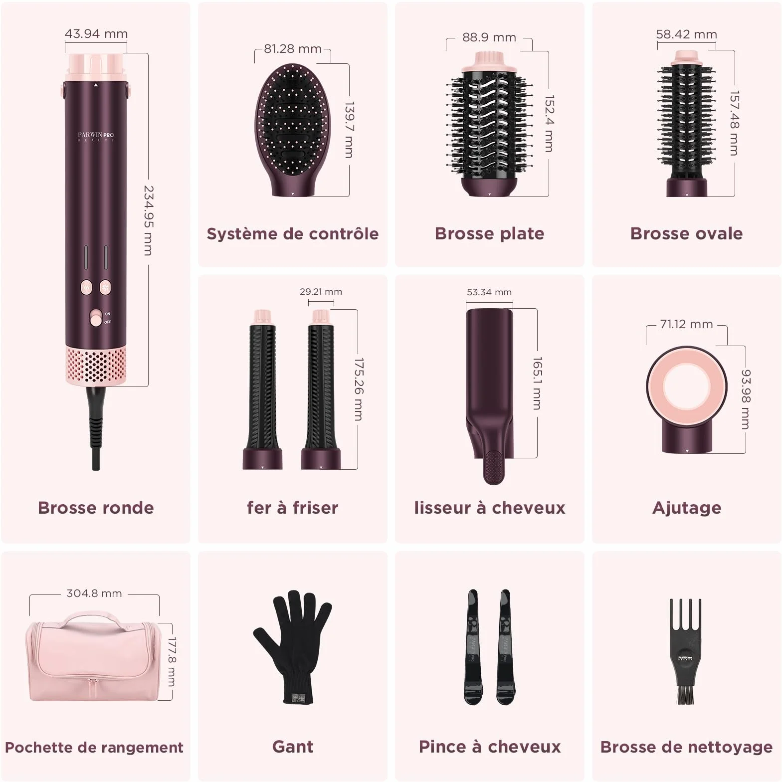 PARWIN PRO BEAUTY MaxAIR 2.0 Air styler 7 en 1 fer à friser automatique double tension 110,000 RPM Jasper Plum