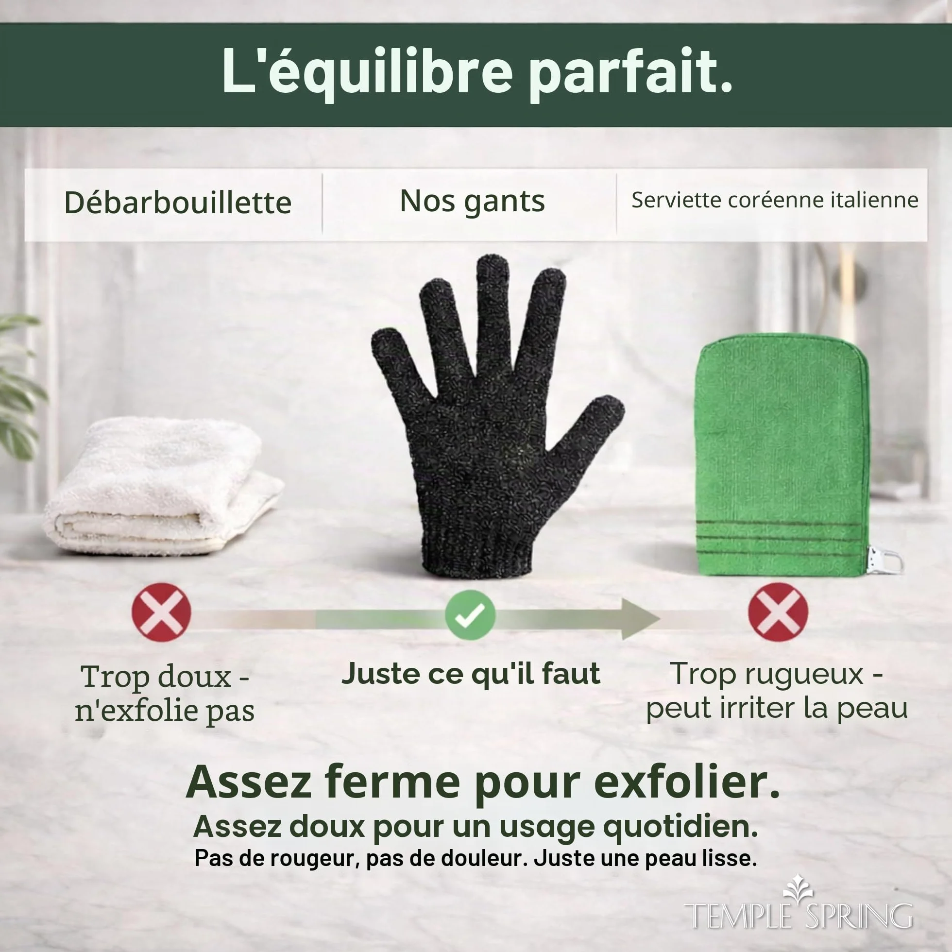 Gant Exfoliant Corps en Bambou, Gommage Corps, Loofah Éponge Douche, Vert Sauge