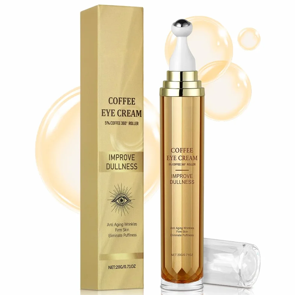 Sérum Crème Yeux à La Caféine 360° Ice Rolling Sphere Anti-Cernes & Rides 5% Caféine Acide Hyaluronique Niacinamide Peptides Hydratation 72h Contour des Yeux